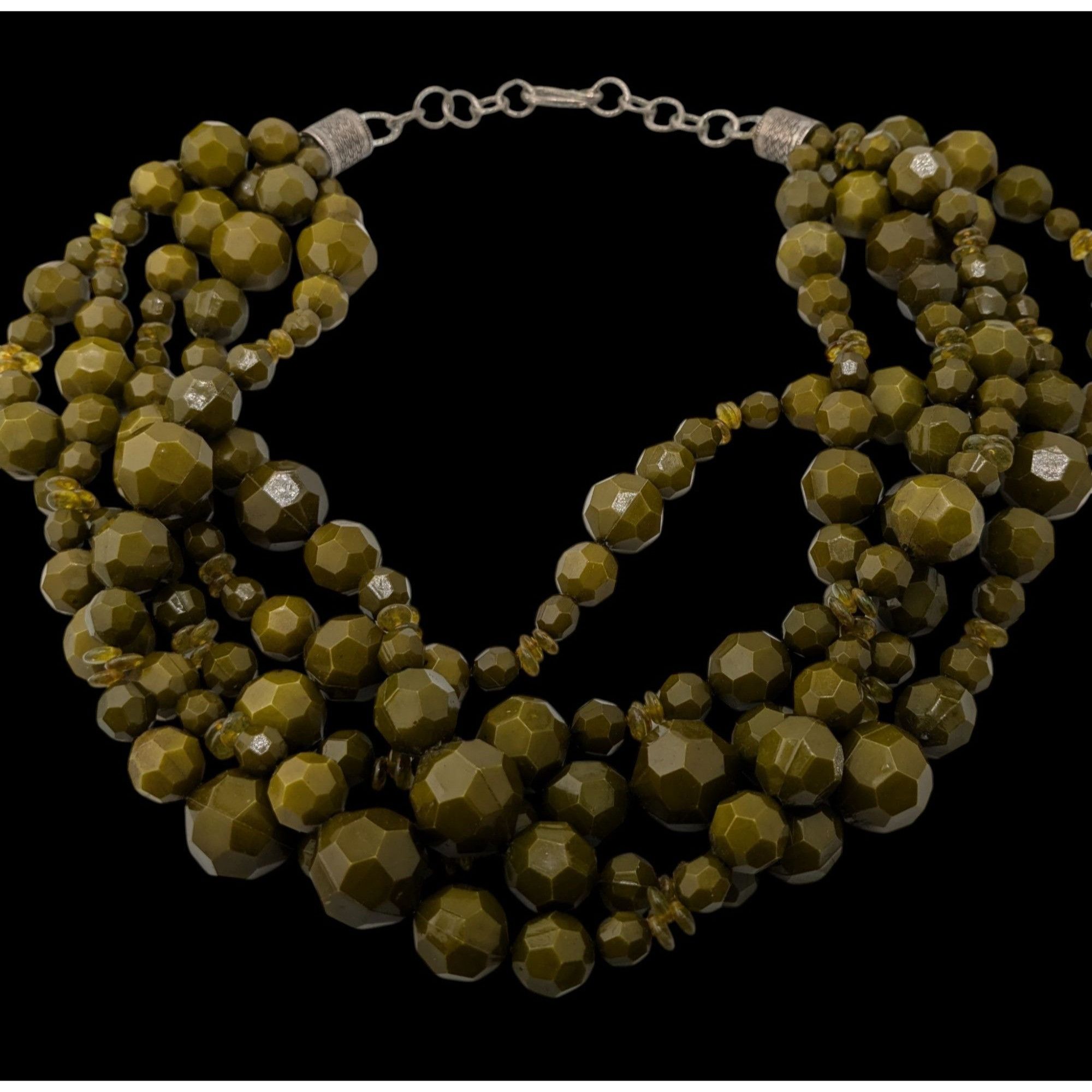 Other Vintage Olive Green Multi-Strand Faceted Beaded Necklace Size ONE SIZE - 2 Thumbnail