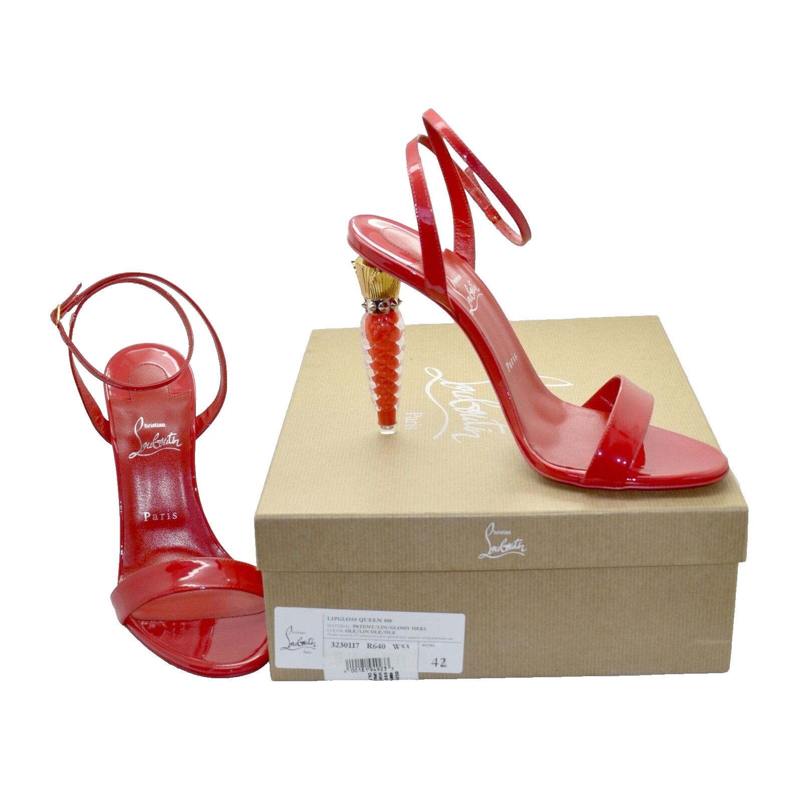 image of Nib Christian Louboutin Lipgloss Queen 100 Red Sandals 42, Women's (Size 12)