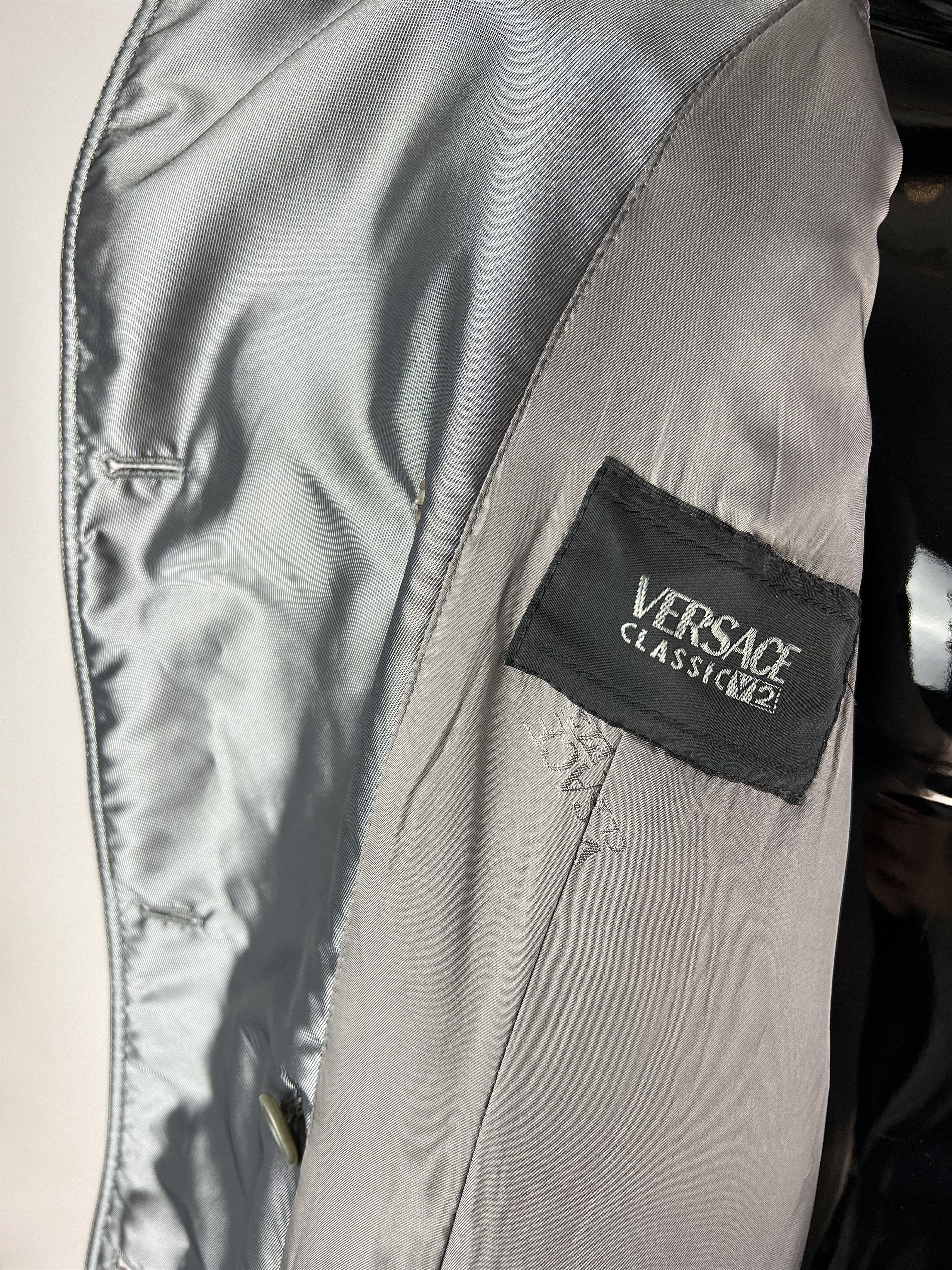Versace × Vintage 90s Versace Classic V2 VTG Silver Shimmering Trench Coat Size L / US 10 / IT 46 - 9 Thumbnail