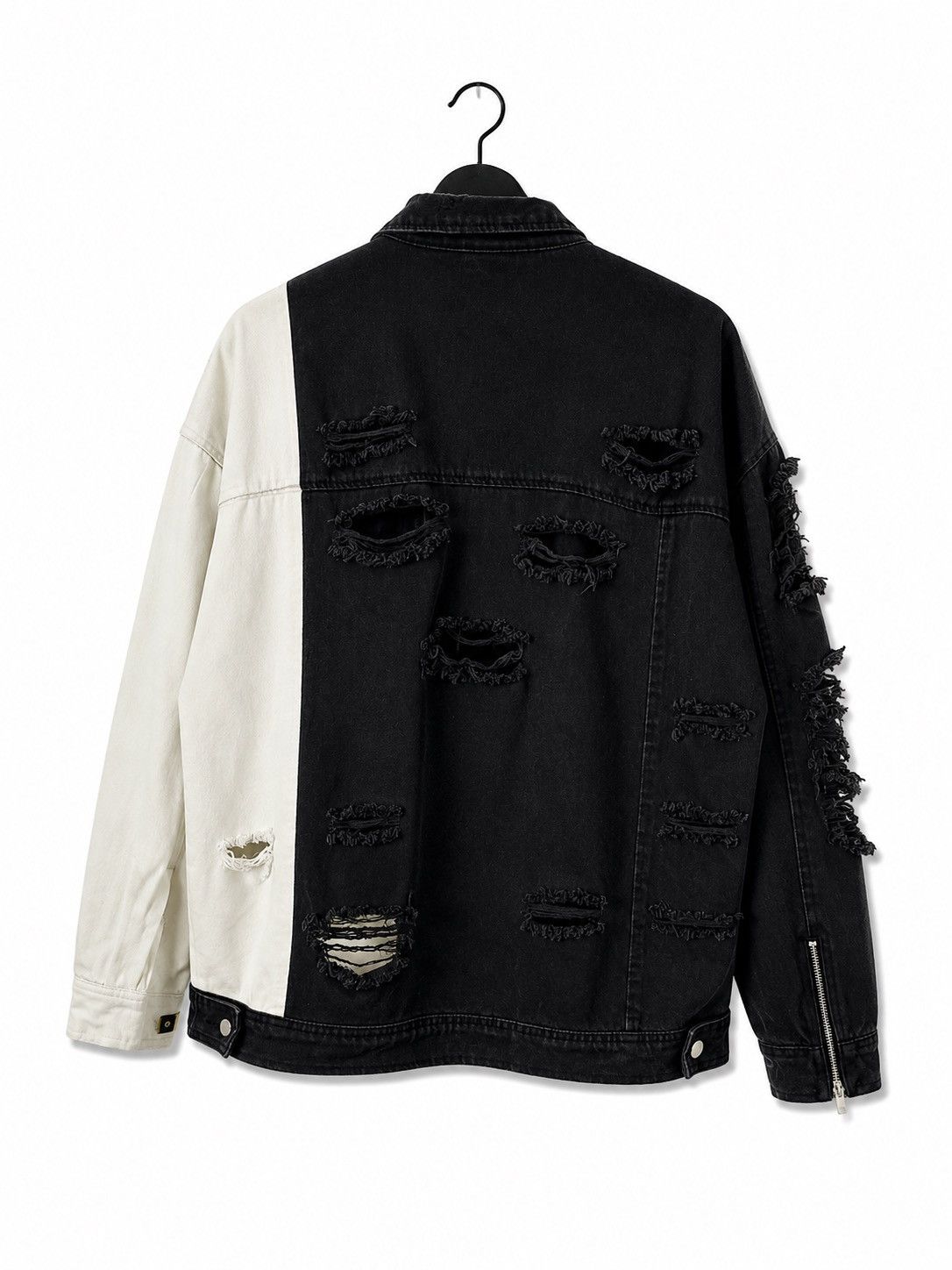 Japanese Brand RE730 Distressed Split Color Denim Jacket Black White Size US XL / EU 56 / 4 - 2 Thumbnail