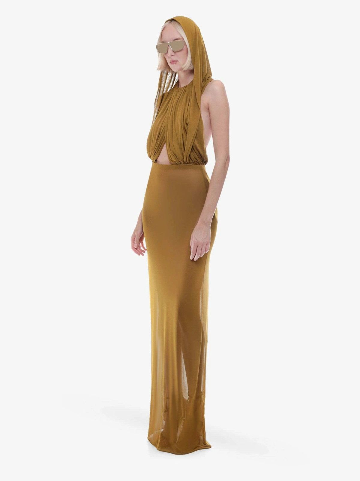 Saint Laurent Paris o1tp1o1224 Hooded Dress In Jersey in Golden Size S / US 4 / IT 40 - 3 Thumbnail