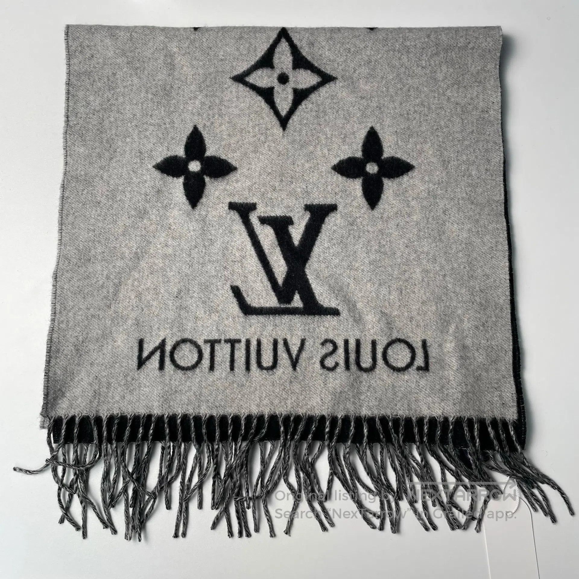 Louis Vuitton Louis Vuitton Black and Gray Printed Cashmere Double-sided Size ONE SIZE - 4 Thumbnail