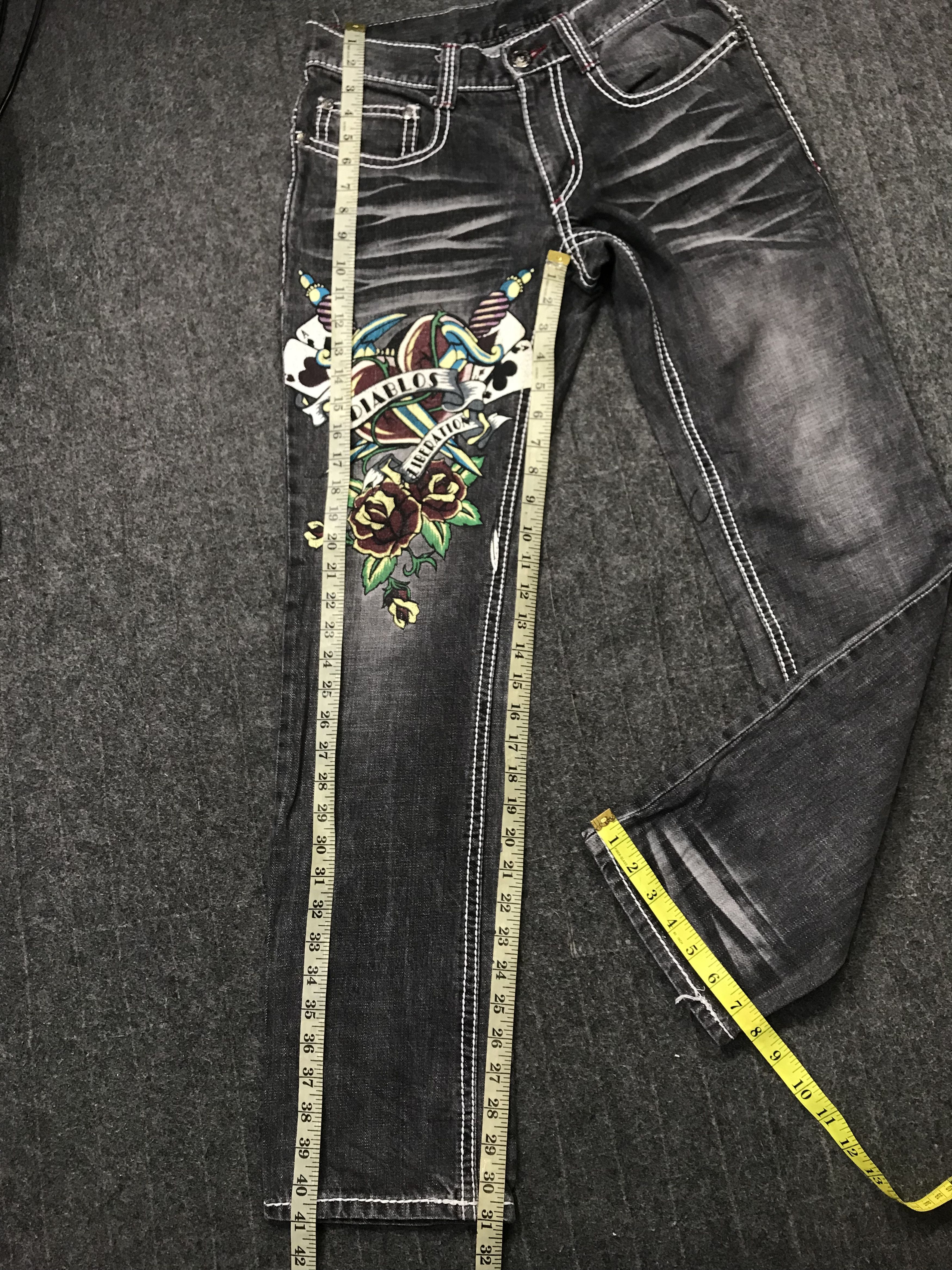 Japanese Brand Diablos Exquilsite Converslou Black Jeans Embroidery Logo Size 29" - 10 Thumbnail