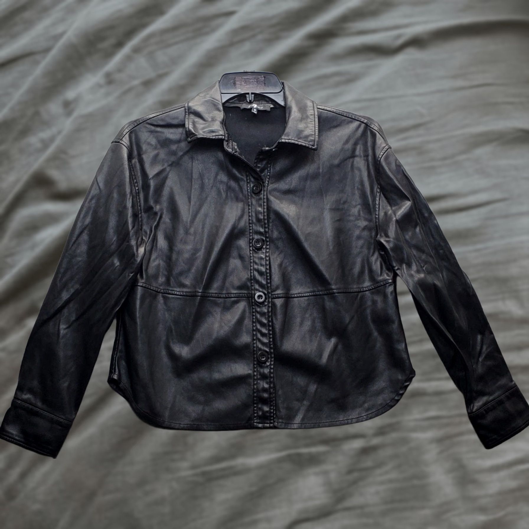 7 For All Mankind 7 For All Mankind Faux Leather Shirt Jacket Womens M Black Collared Button Front Shirt Size M / US 6-8 / IT 42-44 - 1 Thumbnail