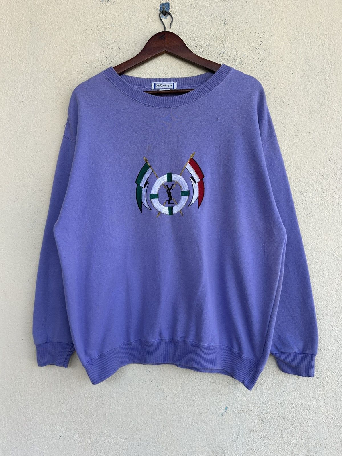 Vintage × Yves Saint Laurent YSL Embroidered Cross Flag Sweatshirt Size US L / EU 52-54 / 3 - 1 Thumbnail