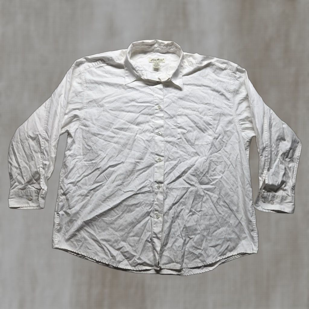 Eddie Bauer VINTAGE Eddie Bauer Dress Shirt Solid White 100% Cotton Button-Down Adult Men 2XL White Mens Dress Shirt Size 48R - 1 Thumbnail