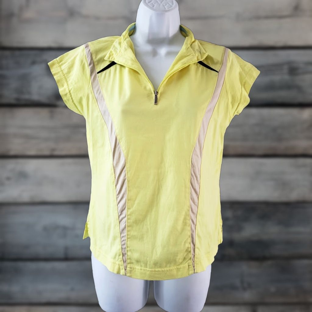 Vintage Jamie Sadock Womens Top Short Sleeve 1/4 Zip Cotton Yellow Beige S Basic Casual Shirt Mens? Size S / US 4 / IT 40 - 1 Thumbnail
