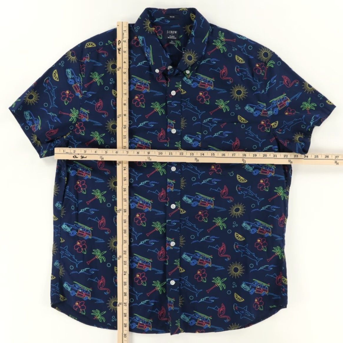 Vintage J Crew Flex Washed Neon Beach Button Down Shirt Navy Blue Men's XL Size US XL / EU 56 / 4 - 3 Thumbnail