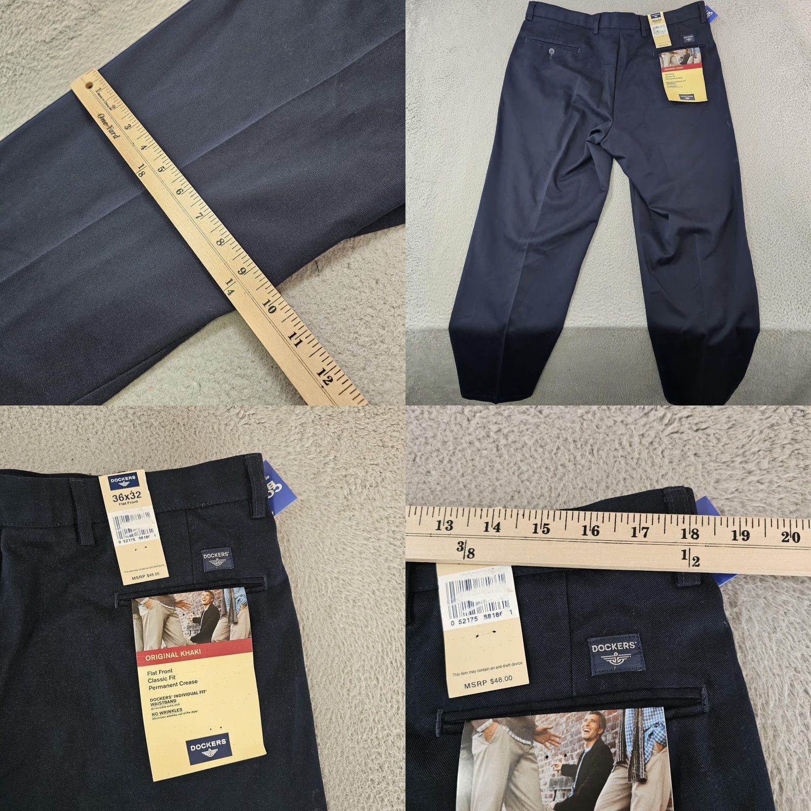 Dockers VINTAGE Dockers Pants Mens 36x32 Navy Blue Original Khaki Flat Front Classic Fit Cotton Navy Blue Mens Pants Size US 36 / EU 52 - 8 Thumbnail