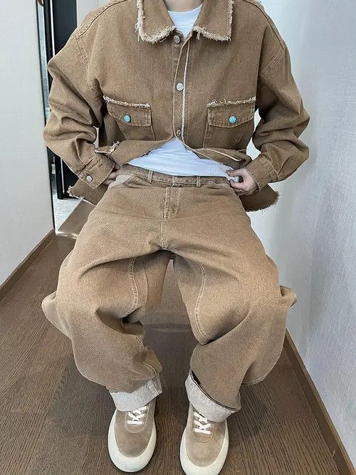 VIBE Brown Baggy Cuffed Denim Jeans Size US 32 / EU 48 - 2 Thumbnail