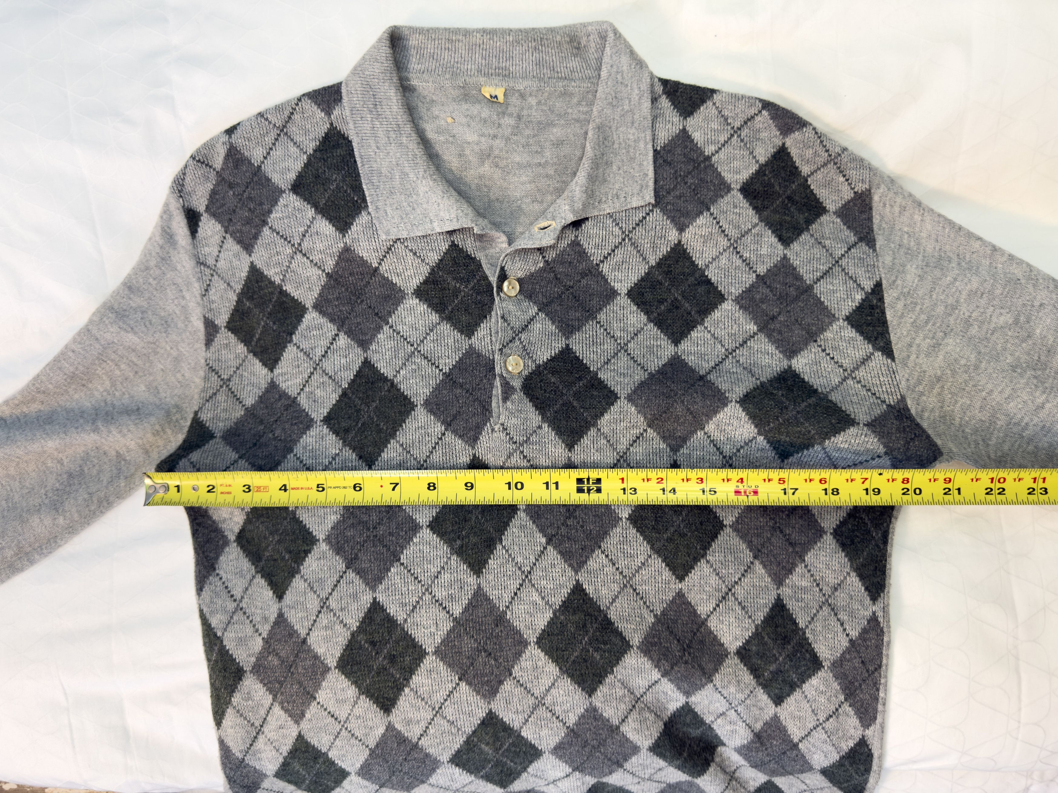 Other Vintage Argyle Knit Polo Sweater Gray Green Button Collar Size US M / EU 48-50 / 2 - 7 Thumbnail