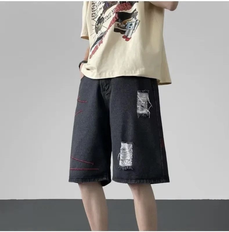 Denime × Japanese Brand Streetwear Shorts Casual Loose-fit Straight-leg Ripped Denim Size US 33 - 5 Thumbnail