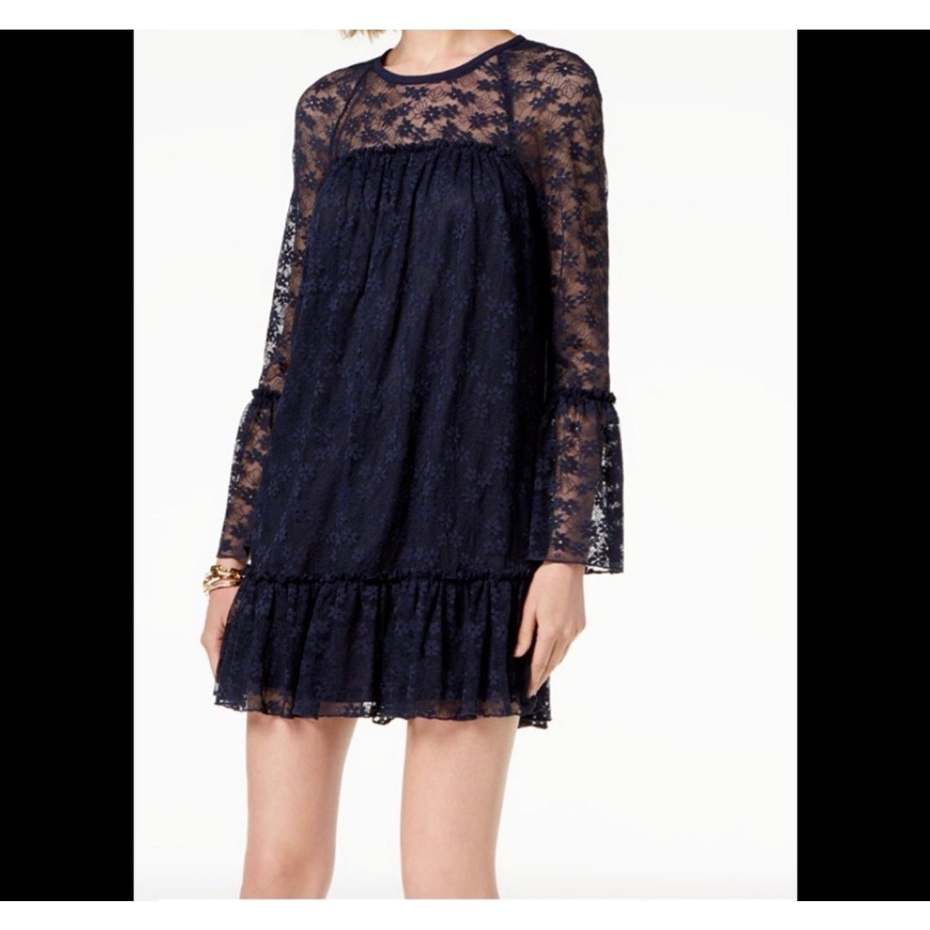Michael Kors Michael Kors Floral Lace Blue Ruffle Dress NWT $125 Retail Size M / US 6-8 / IT 42-44 - 9 Thumbnail