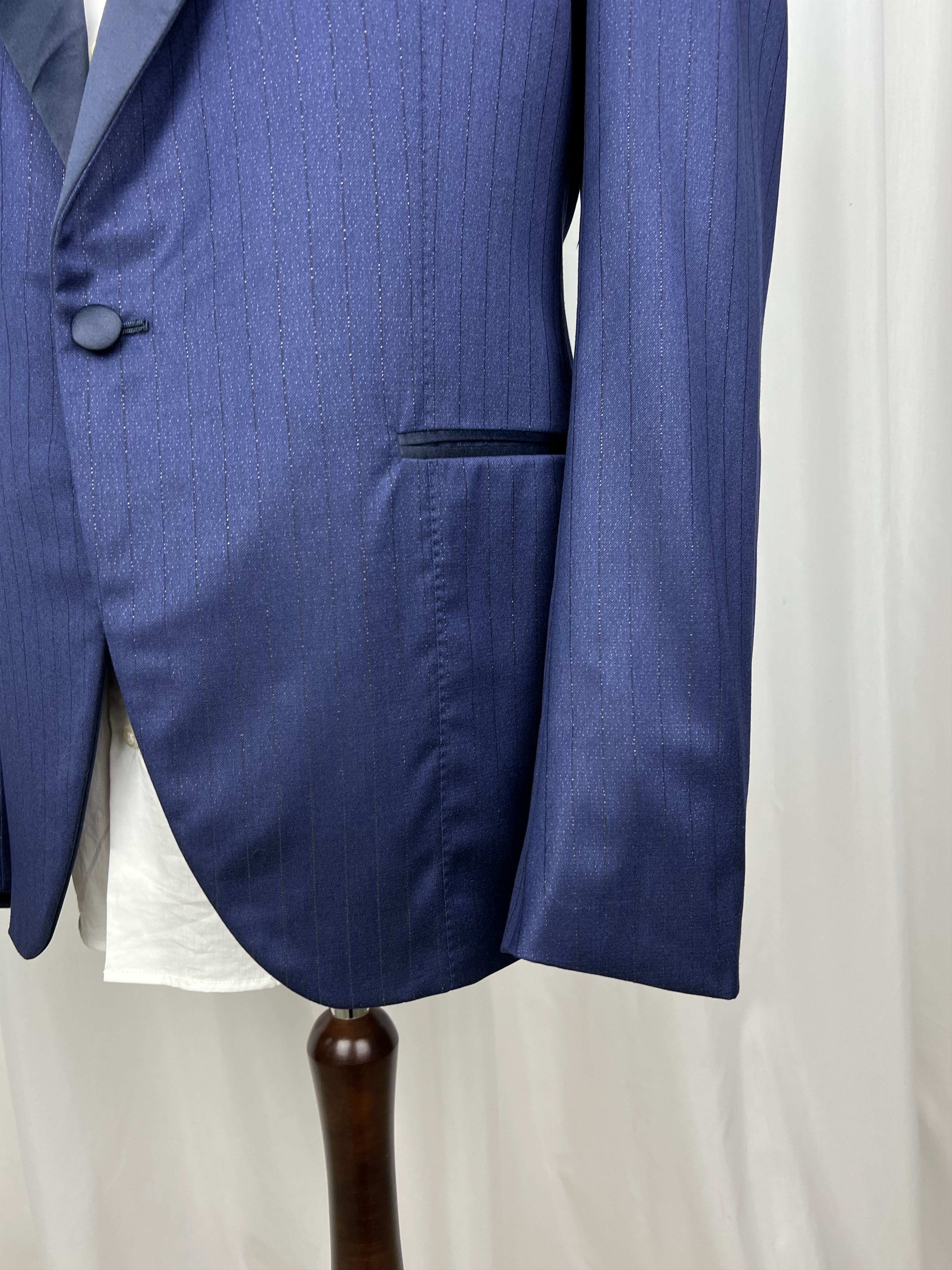 Isaia NWT Bespoke Shiny Striped Wool Peak-Lapel Tuxedo Blazer Size 46R - 6 Thumbnail