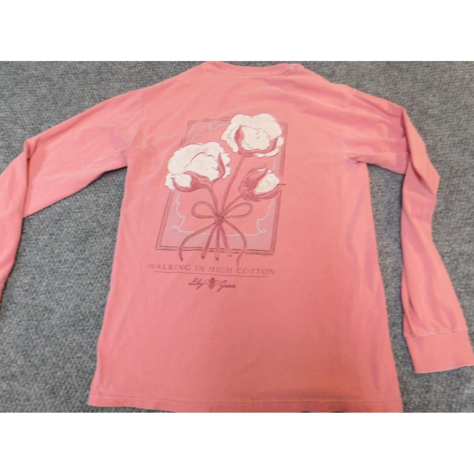 Vintage Lily Shirt Womens S Pink Long Sleeve Cotton Polyester Rayon Crew Neck Casual T-Shirt Classic Basic Breathable Size S / US 4 / IT 40 - 2 Thumbnail