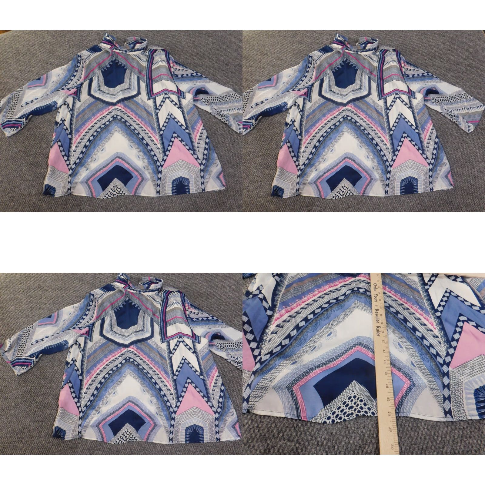 Vintage **Alfred Dunner Women's Blue Geometric Long Sleeve Lined Button-Up Top** User: Alfred Dunner Women's Blue Geometric Long Sleeve Lined Button-Up Top Size 4XL / US 24-26 - 8 Thumbnail