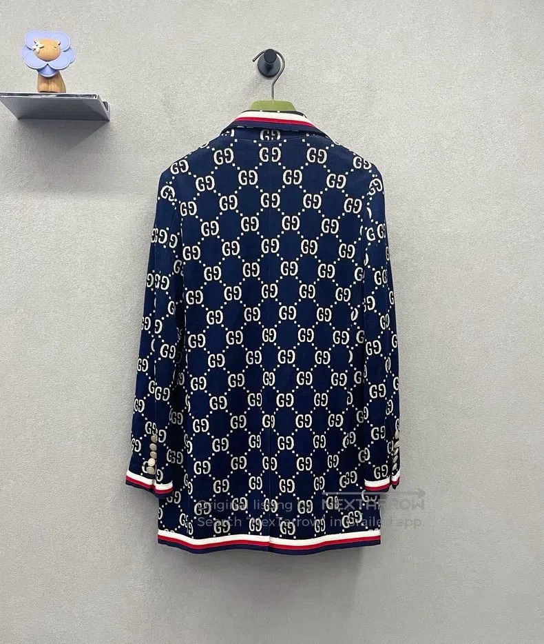 Gucci Gucci Logo jacquard dark blue long-sleeved suit jacket Size S / US 4 / IT 40 - 2 Thumbnail