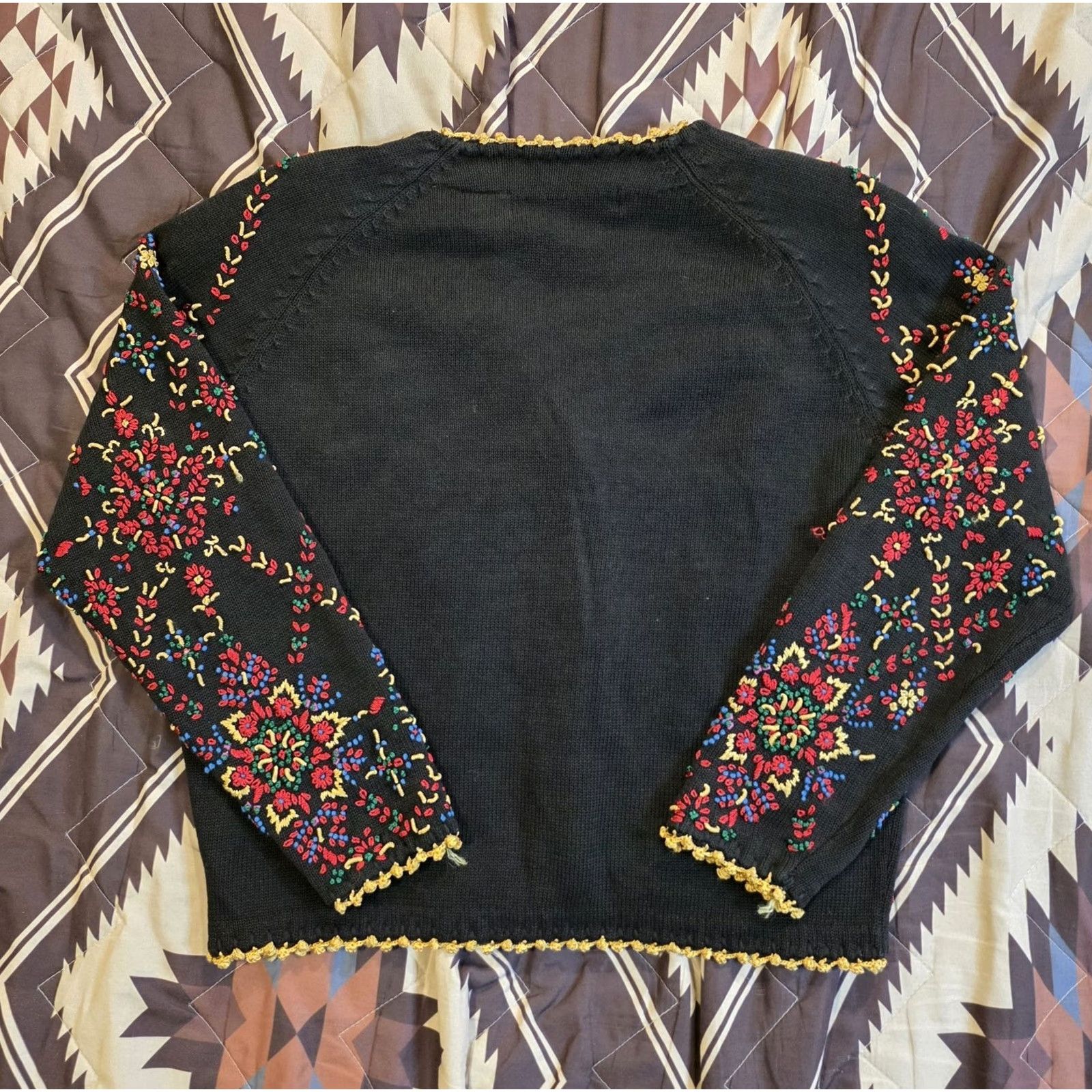 Simons VINTAGE Michael Simon Cardigan Sweater 3D Embroidered Flowers Black Sz M Medium Women Size M / US 6-8 / IT 42-44 - 2 Thumbnail