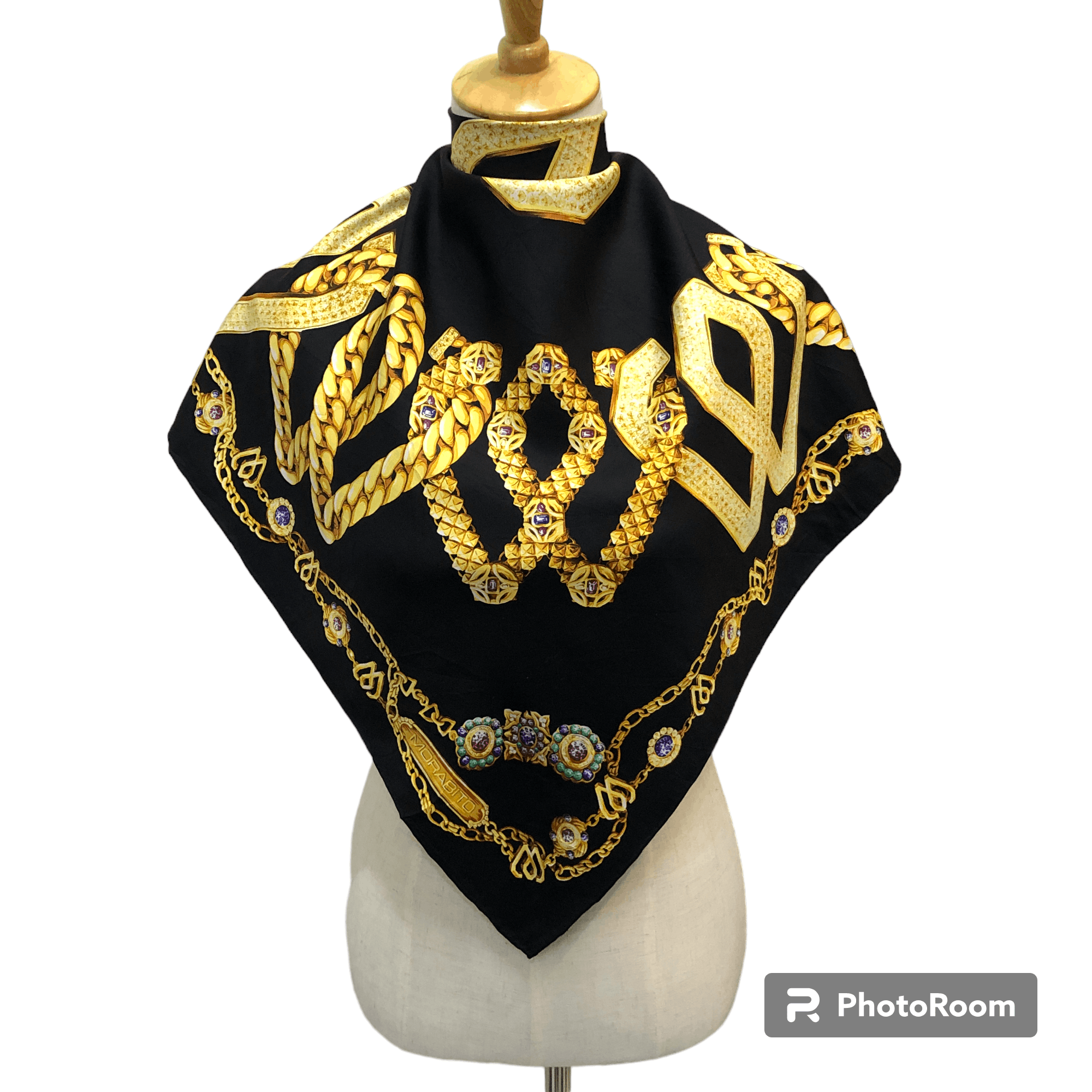 Vintage Pascal Morabito Gold Chains Hand Rolled Silk Scarf M1320 Size ONE SIZE - 1 Thumbnail