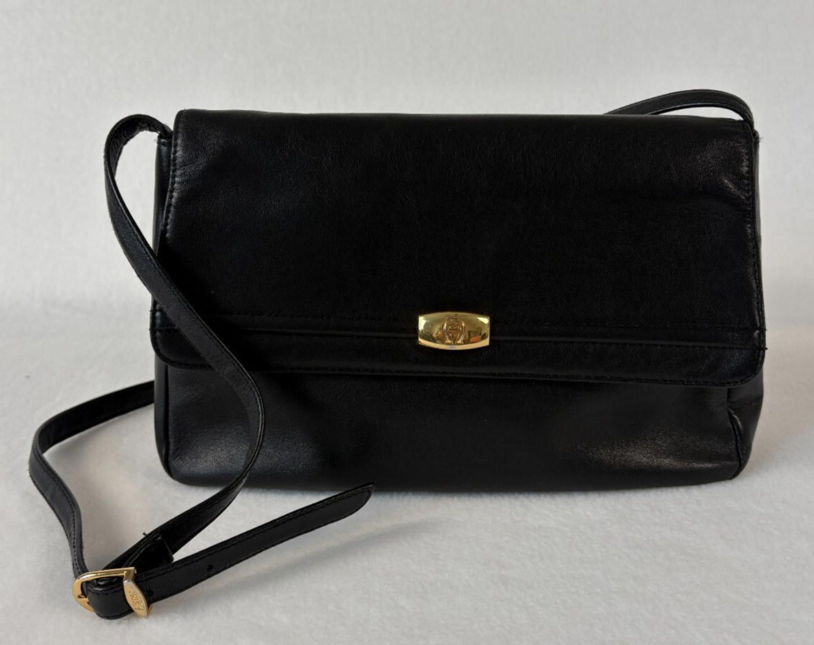 Etienne Aigner Soft Black Leather Shoulder Bag Vintage, Women's