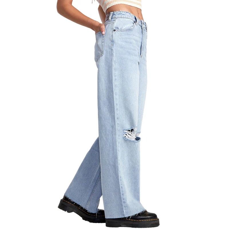 Rvca Coco Denim Jeans Light Wash Relaxed Fit Ripped Jeans 28 in Blue, Women's — image 3 of 6