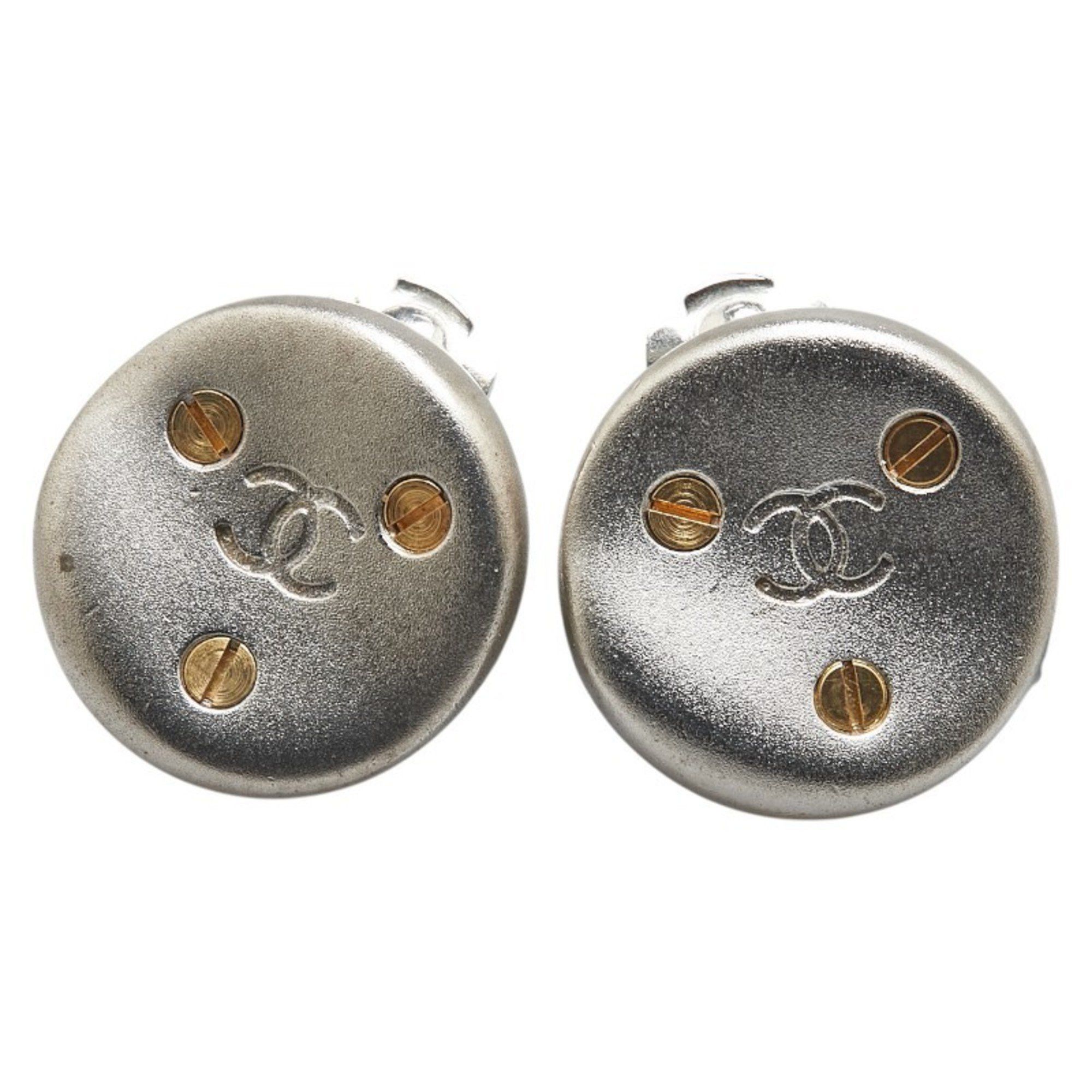 Chanel CHANEL Coco Mark Round Earrings in Silver Metal for Women Size ONE SIZE - 1 Thumbnail