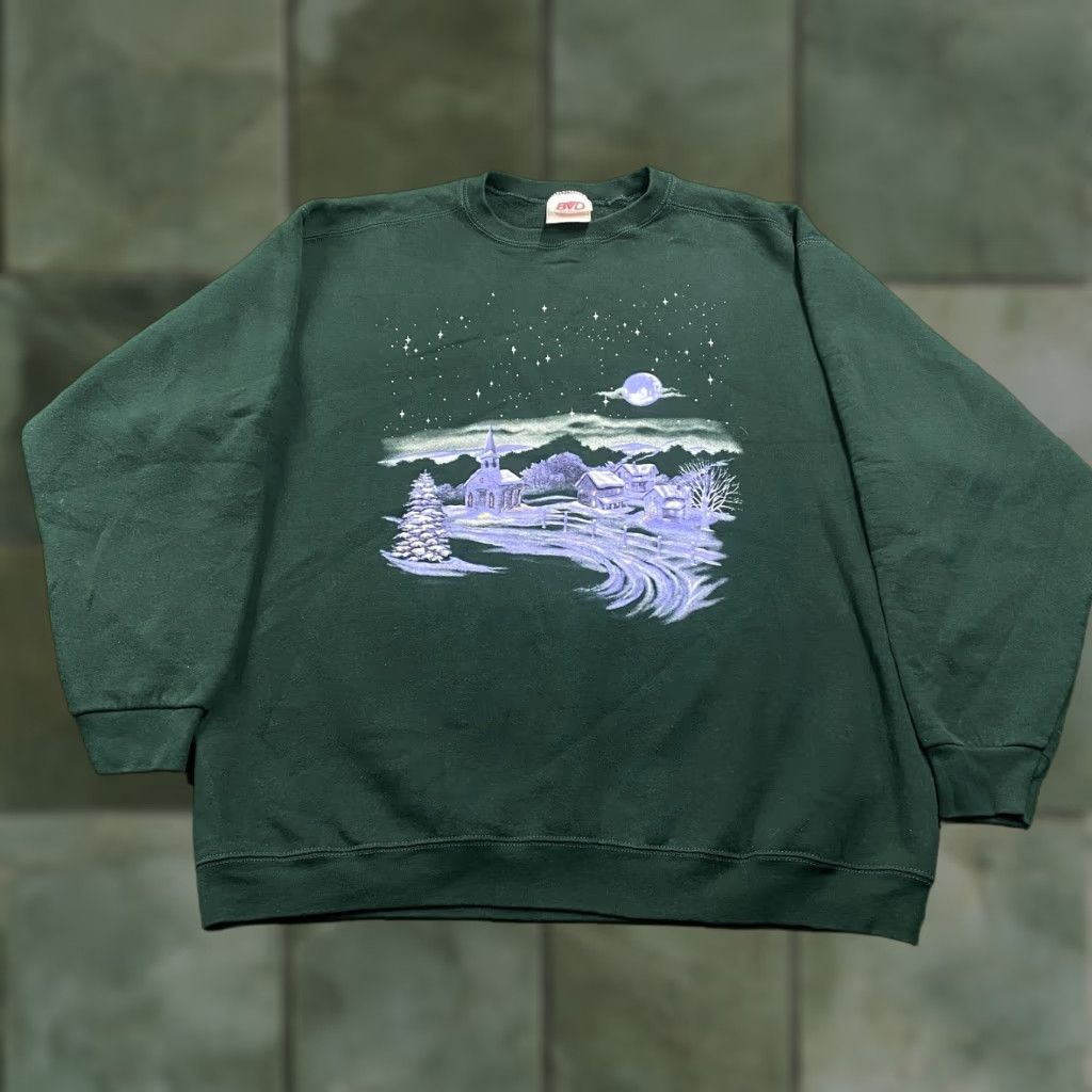 Vintage VINTAGE Green Men's XL Winter Sweater Sweatshirt 90S Nature Logo USA Pullover Crew Neck Cotton Size US XL / EU 56 / 4 - 1 Thumbnail