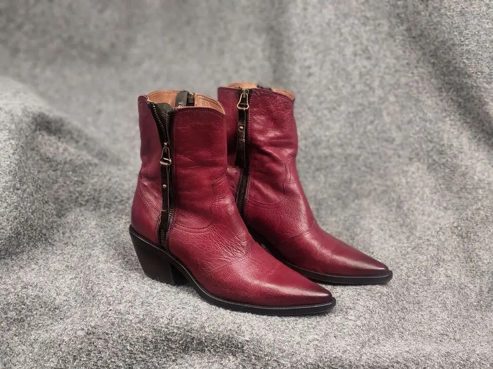A.S.98 A.S.98 Design Charlie Red Leather Zip Ankle Western Boots Size US 9 / IT 39 - 2 Thumbnail