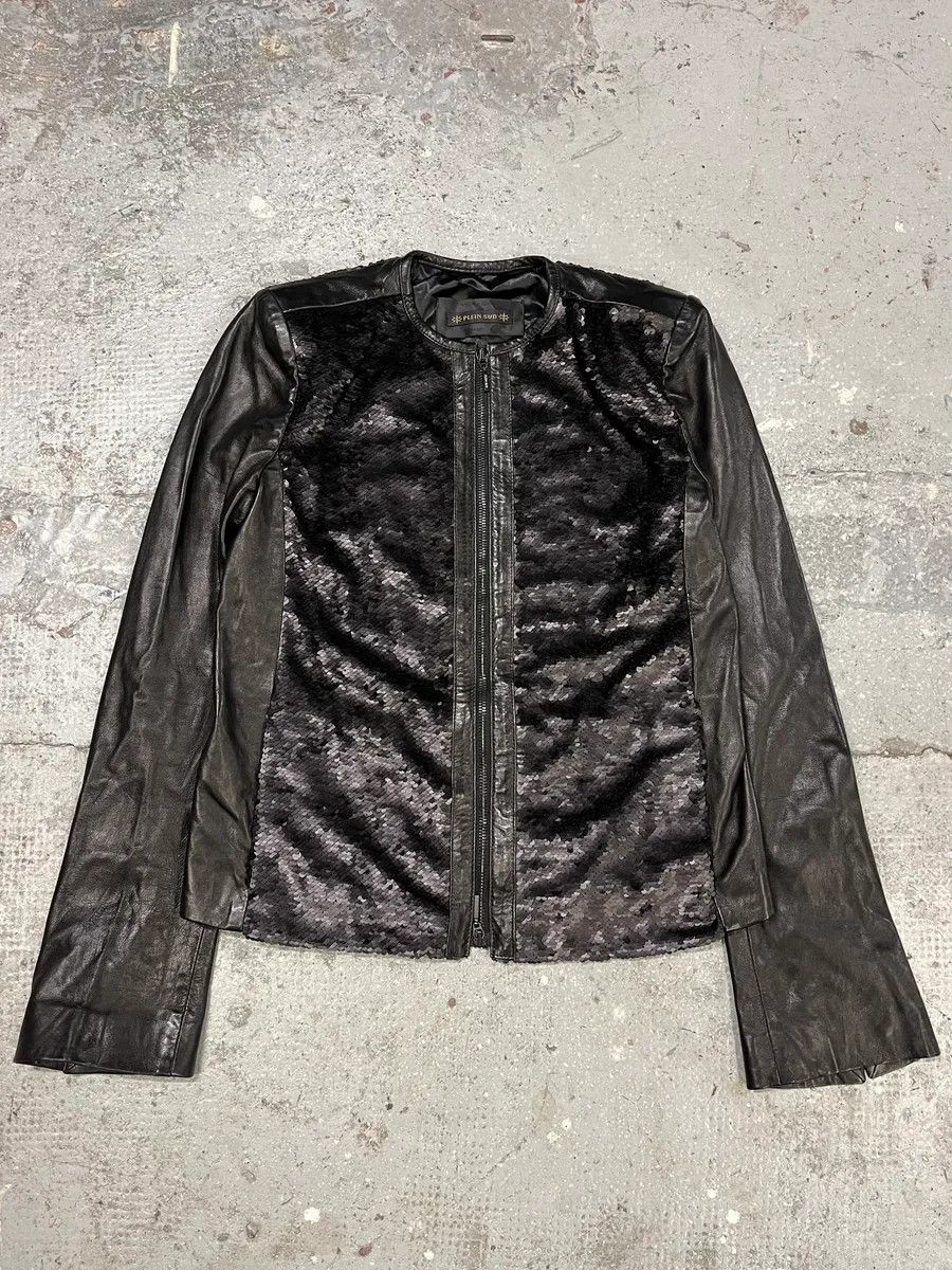 2000s Plein Sud Black Sequin Leather Jacket