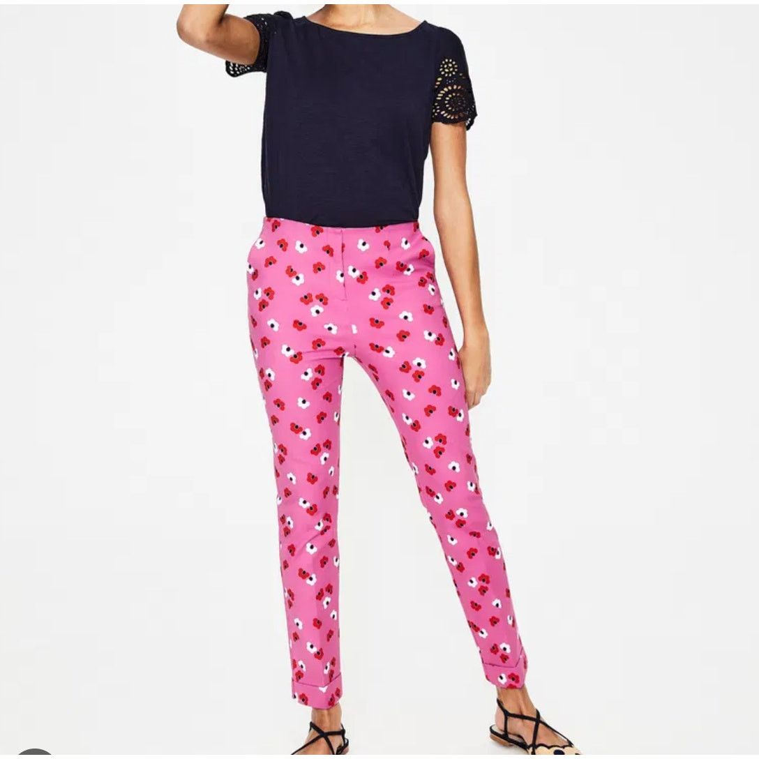 Boden BODEN Kensington Turn-Up Trousers Pink Floral Pants 8P Size 30" / US 8 / IT 44 - 1 Thumbnail