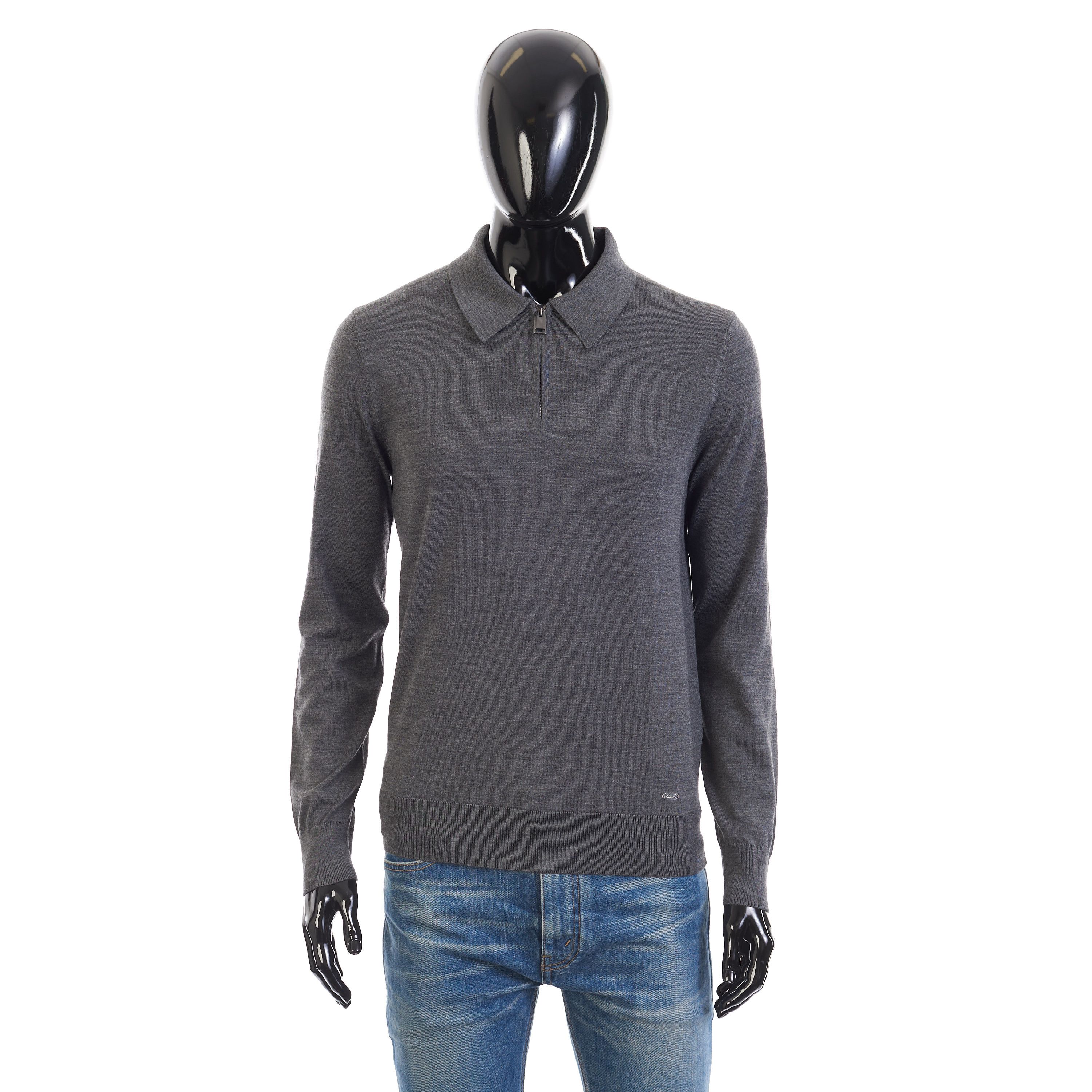Brioni Polo Sweater With Metal Zip In Gray Wool Size US M / EU 48-50 / 2 - 2 Thumbnail