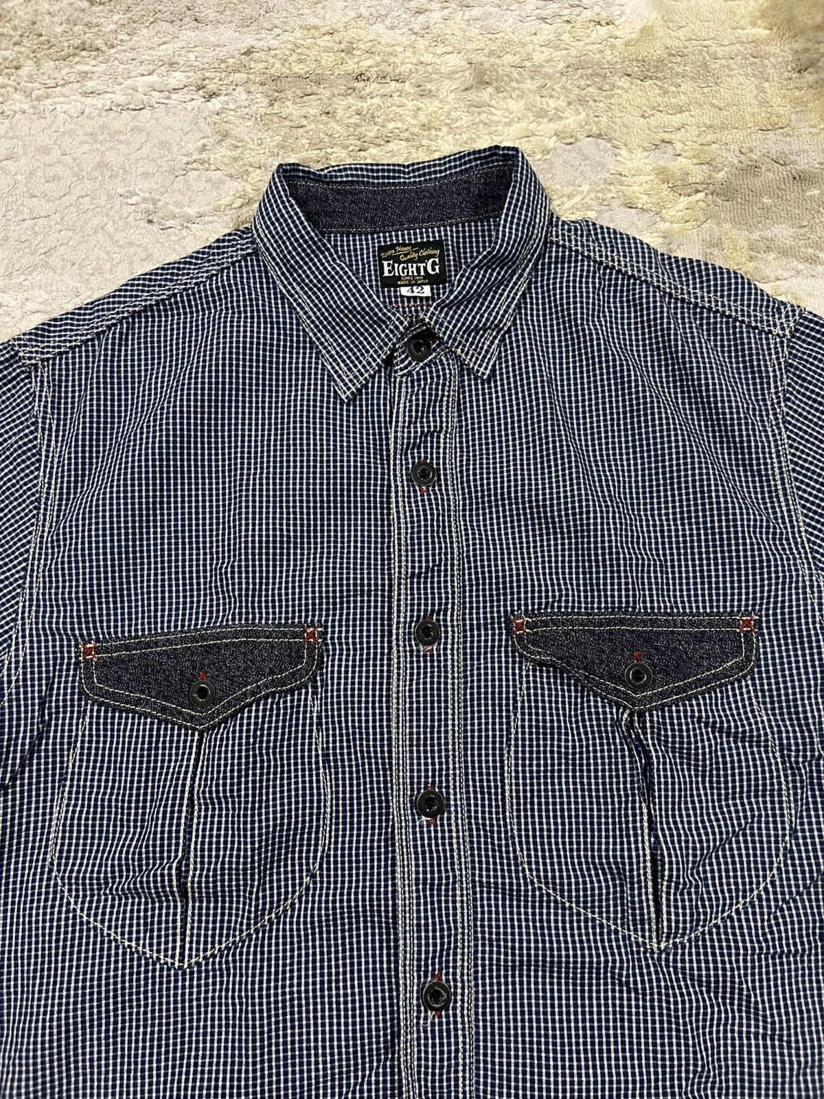 Samurai Jeans EIGHT G Japan Checkered Gusset Rockabilly S/S Button Shirt Size US L / EU 52-54 / 3 - 2 Thumbnail