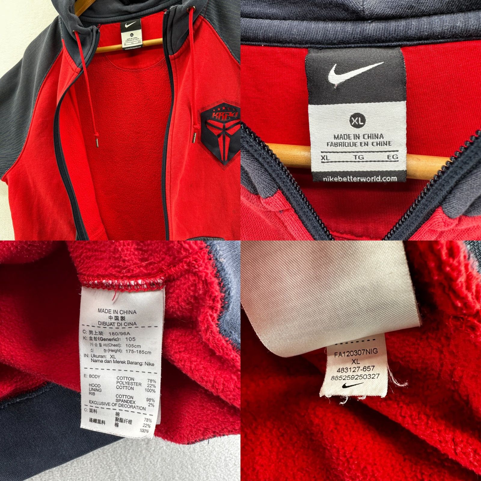Nike Nike Full Zip Hoodie Kobe Bryant Mamba Red Black Men's XL Long Sleeve Pockets Size US XL / EU 56 / 4 - 10 Thumbnail