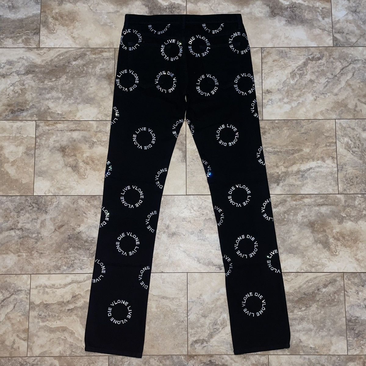 Vlone Vlone Stacked Clear Crystal Rhinestones Denim Jeans Black Size US 36 / EU 52 - 2 Thumbnail