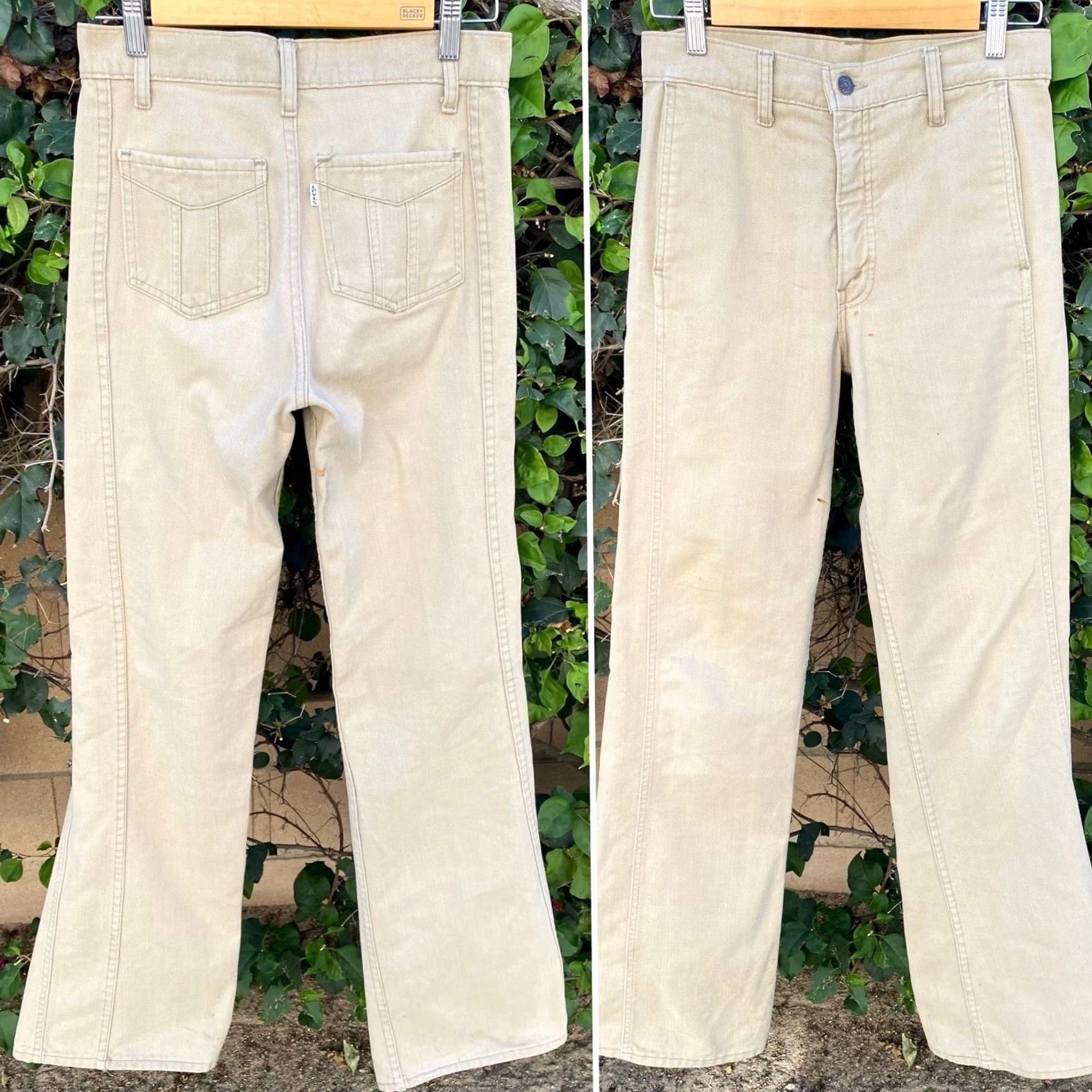 Levi's VINTAGE Levi’s Beige Tan White Tab Flare Pants 30x34 70s Talon 42 Zip Mens Womens Size 30" / US 8 / IT 44 - 4 Thumbnail