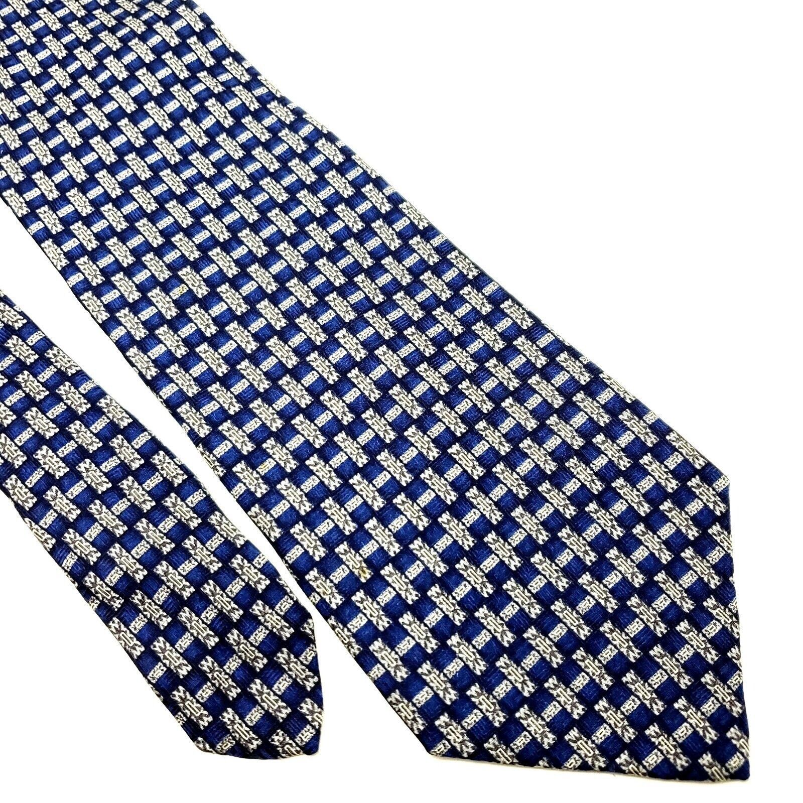 Roundtree & Yorke Roundtree Yorke Silk Tie Blue Print Wide Geometric Size ONE SIZE - 1 Thumbnail