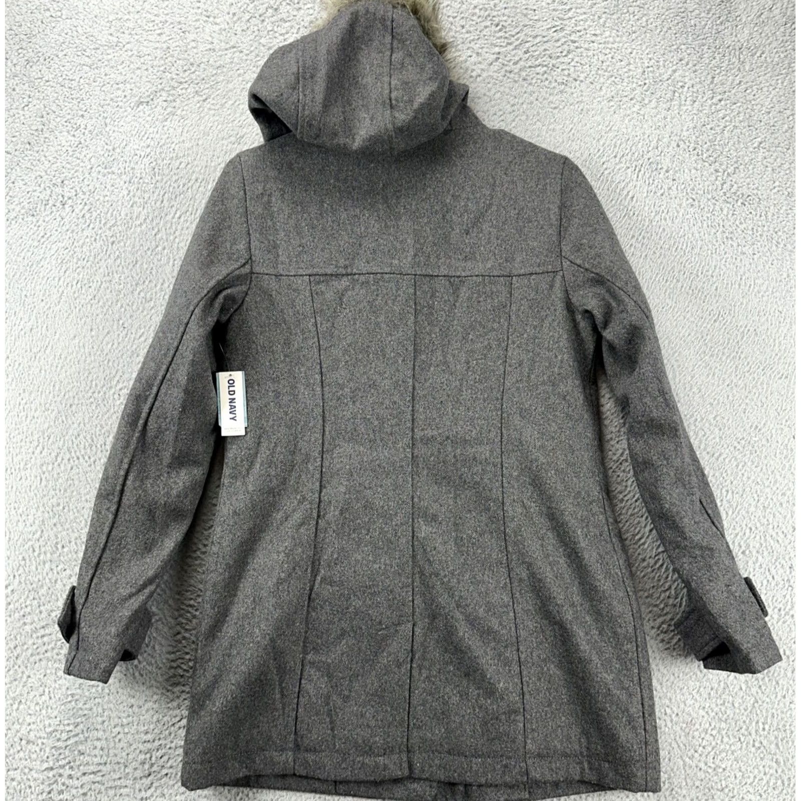 Old Navy Old Navy Jacket Womens XS Grey Wool Blend Toggle Button Faux Fur Hooded Coat NEW Size XS / US 0-2 / IT 36-38 - 4 Thumbnail