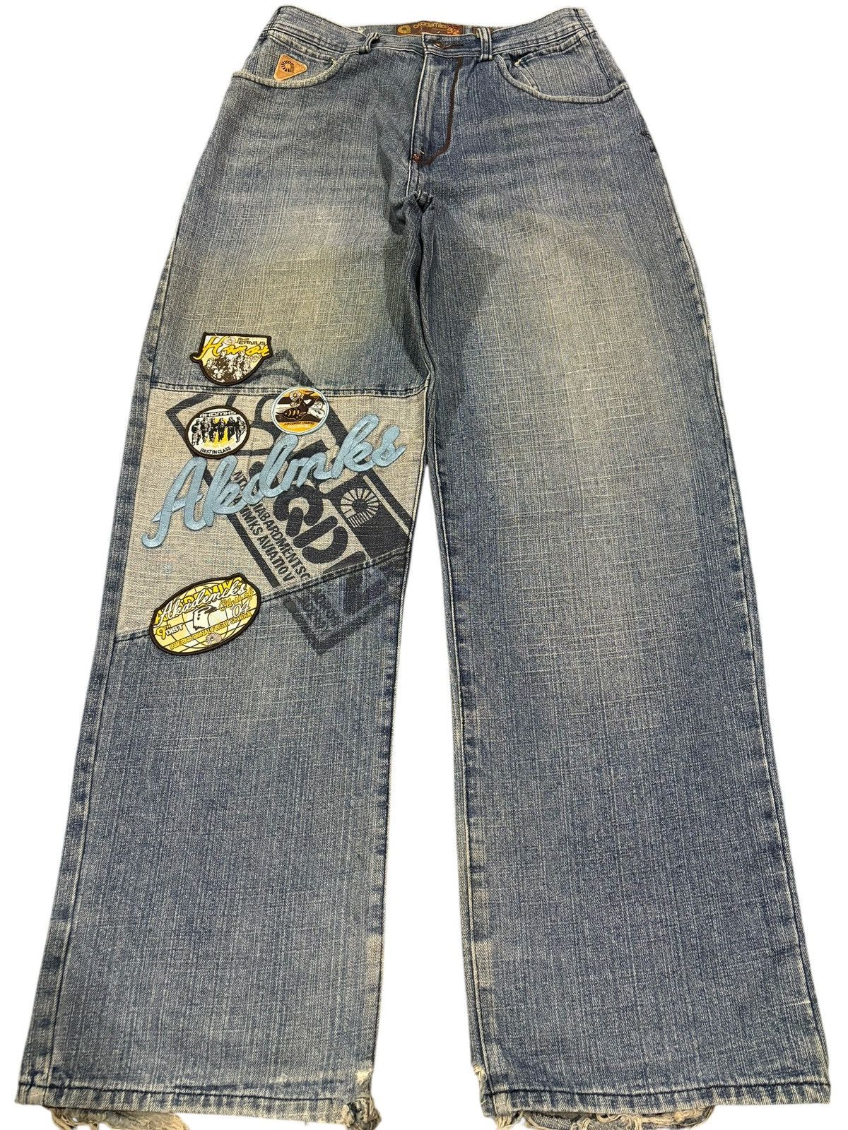 Akademiks × If Six Was Nine 90s Vtg Akademiks Baggy Wide Leg Patchwork Distressed Jeans Size US 32 / EU 48 - 1 Thumbnail