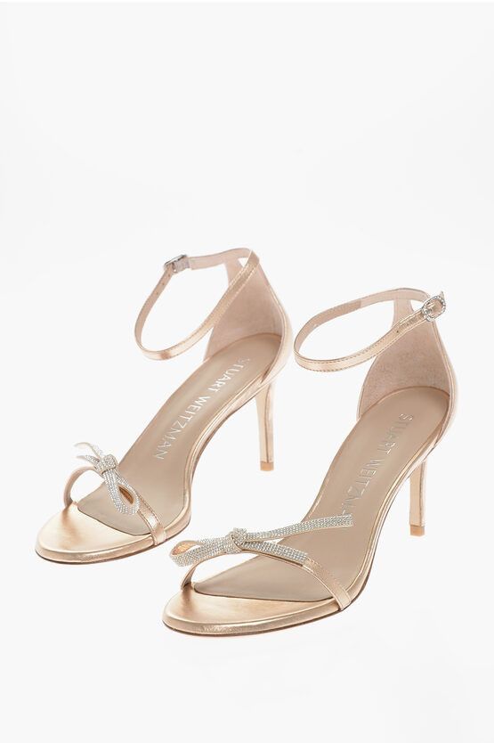 image of Stuart Weitzman Leather Sandals With Rhinestones Detail 8 Cm in Beige, Women's (Size 6)