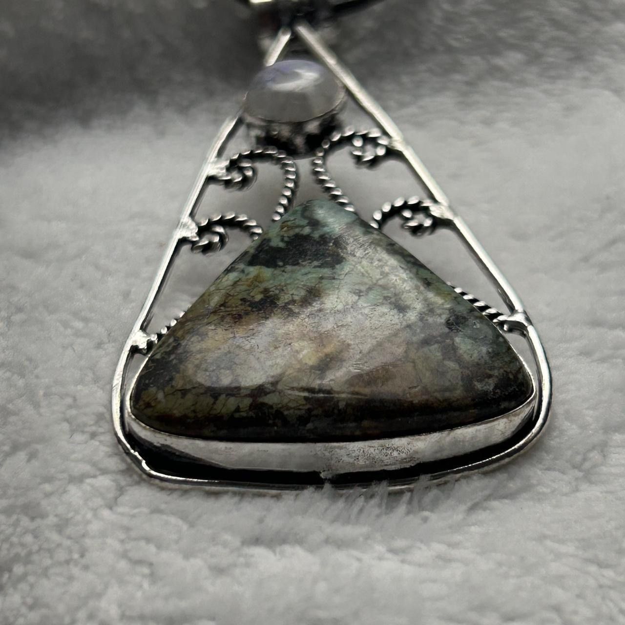 Vintage African Turquoise & Rainbow moonstone Silver Plated Pendant Size ONE SIZE - 5 Thumbnail