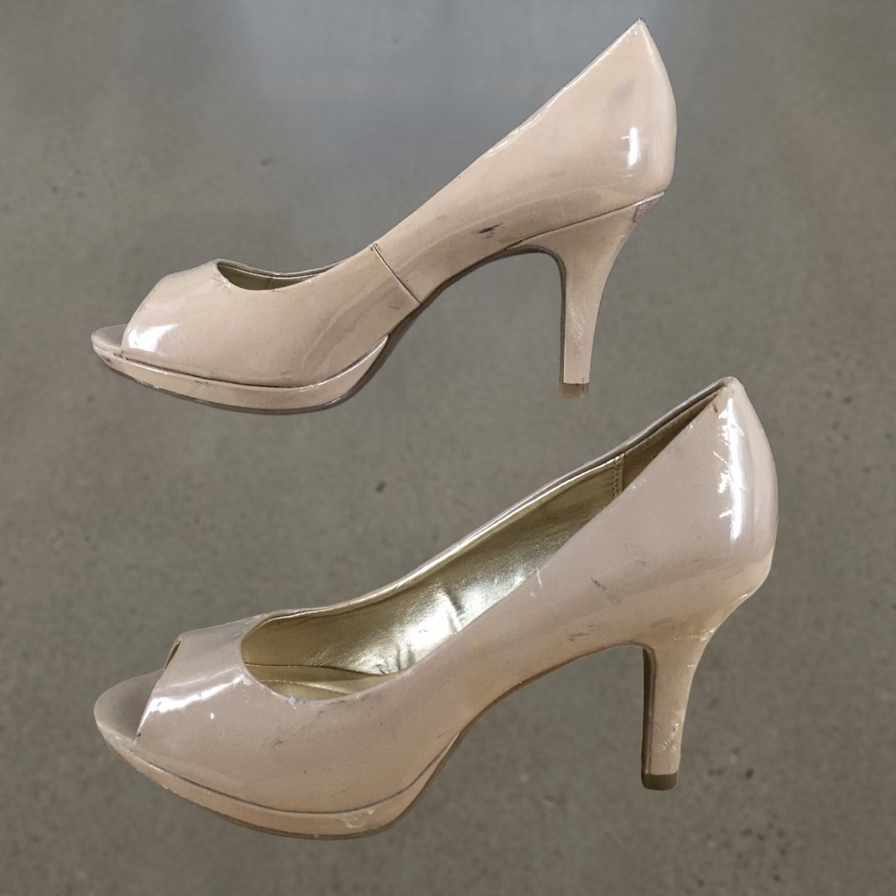 Vintage Bandolino Heels Womens 7.5 M Rainaa Pump Peep Toe Slip On Beige Faux Leather Size US 8 / IT 38 - 1 Thumbnail