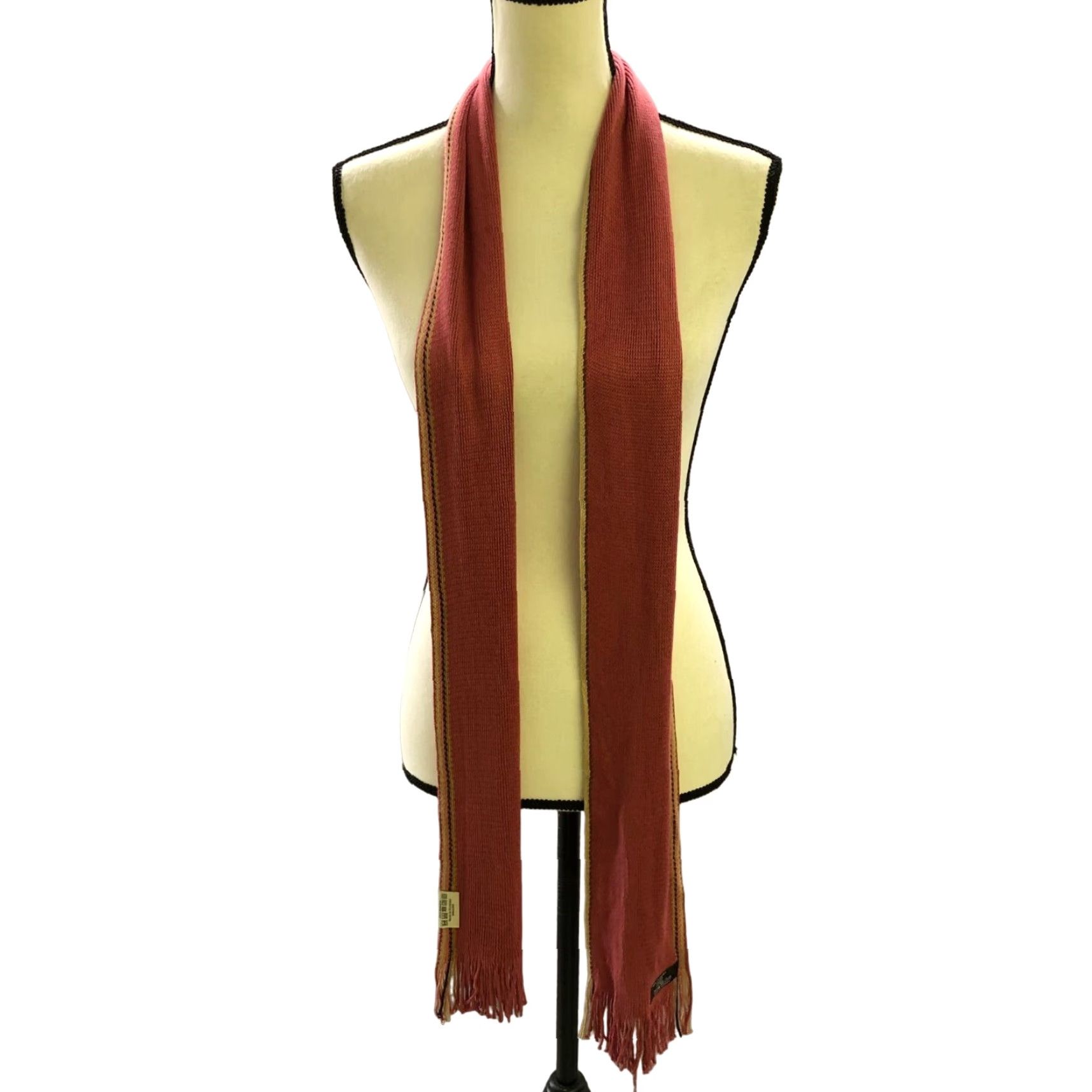 Vintage V. Fraas Germany 100% Bamboo Fringe Rectangle Scarf Pink Raspberry Stripe Womens Shirt/Scarf? Size ONE SIZE - 2 Thumbnail