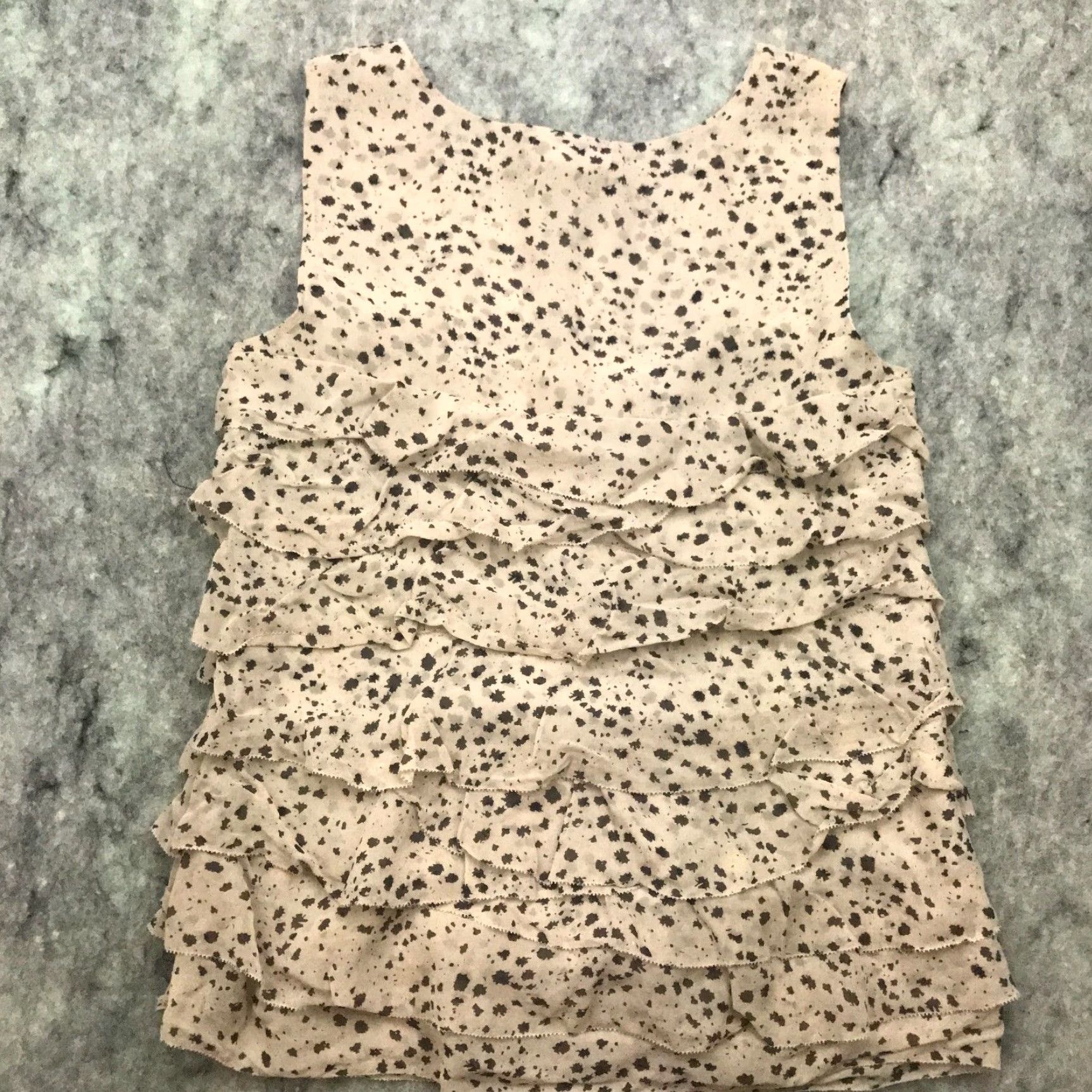 Ann Taylor VINTAGE Ann Taylor Blouse Shirt Women's Medium Tan Beige Silk Lined Sleeveless Round Neck Pullover Casual Party/Cocktail Travel Regular Womens Size M / US 6-8 / IT 42-44 - 5 Thumbnail