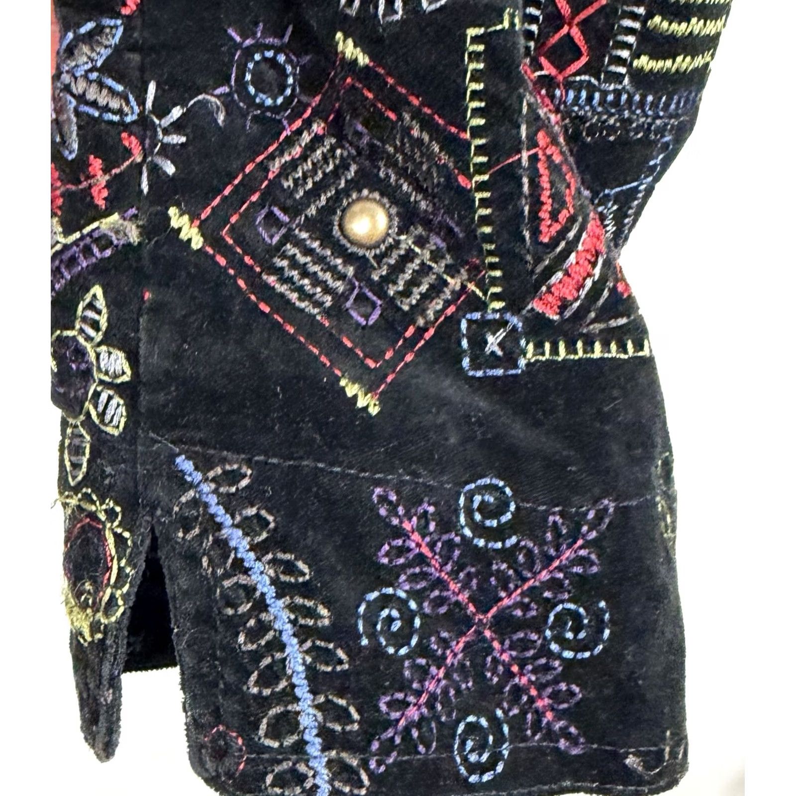 Vintage Chicos Jacket Womens Small Black Velvet Embroidered Studded 90s Bohemian Western Vintage Coat Short Sleeve Button Front Stretch Size S / US 4 / IT 40 - 6 Thumbnail