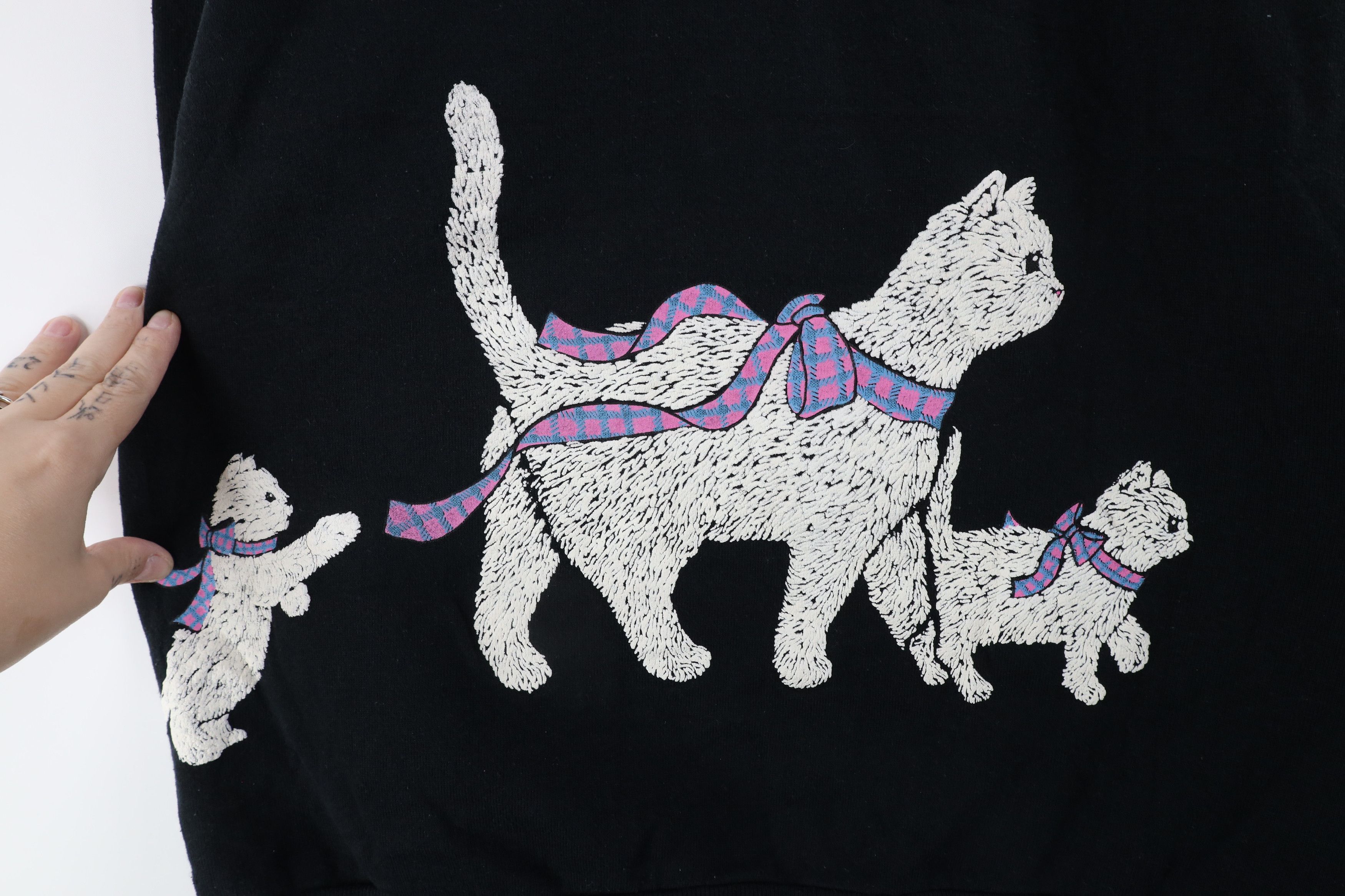 Vintage Vintage 90s Streetwear Kitten Crewneck Sweatshirt Black USA Size XL / US 12-14 / IT 48-50 - 4 Thumbnail