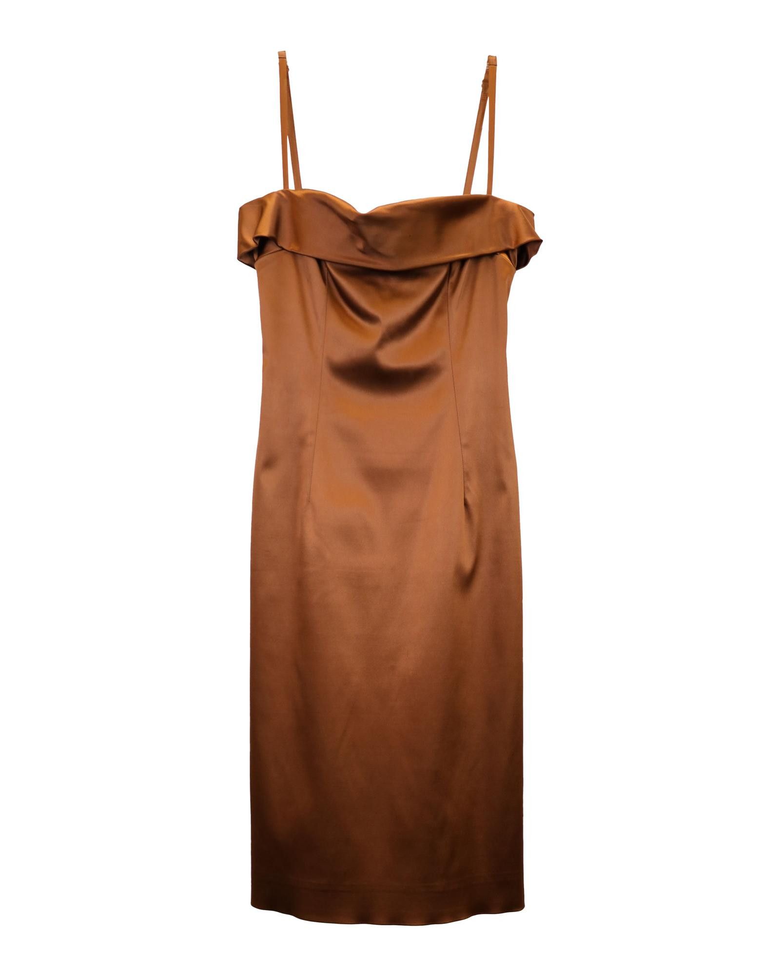 image of Dolce Gabbana Bronze Satin-Like Knee-Length Dress - Sleeveless & Elegant in Metallic/Bronze, Women'