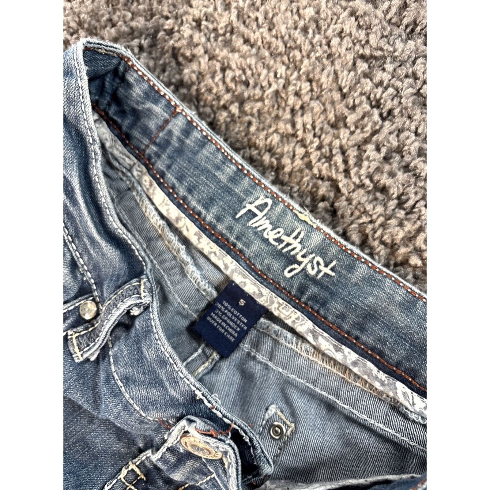 Vintage VINTAGE Amethyst Jeans Womens 28x27 Skinny Distressed Rhinestone Purple Low Rise Y2K Size 28" / US 6 / IT 42 - 6 Thumbnail
