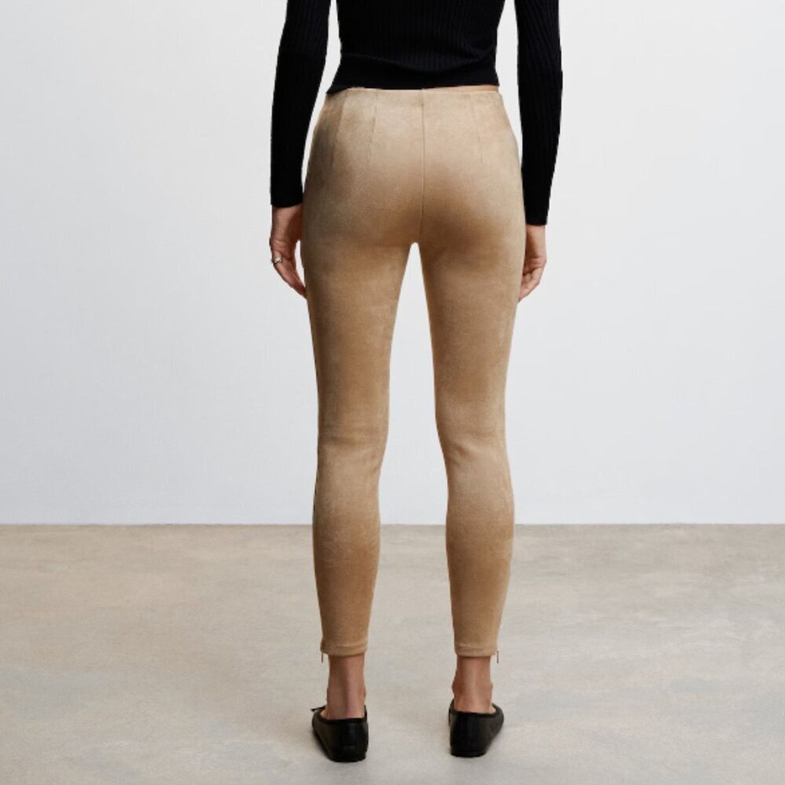 Mango Mango MNG Suede Leggings Beige Tan Pants NWT Large Size 34" / US 12 / IT 48 - 2 Thumbnail