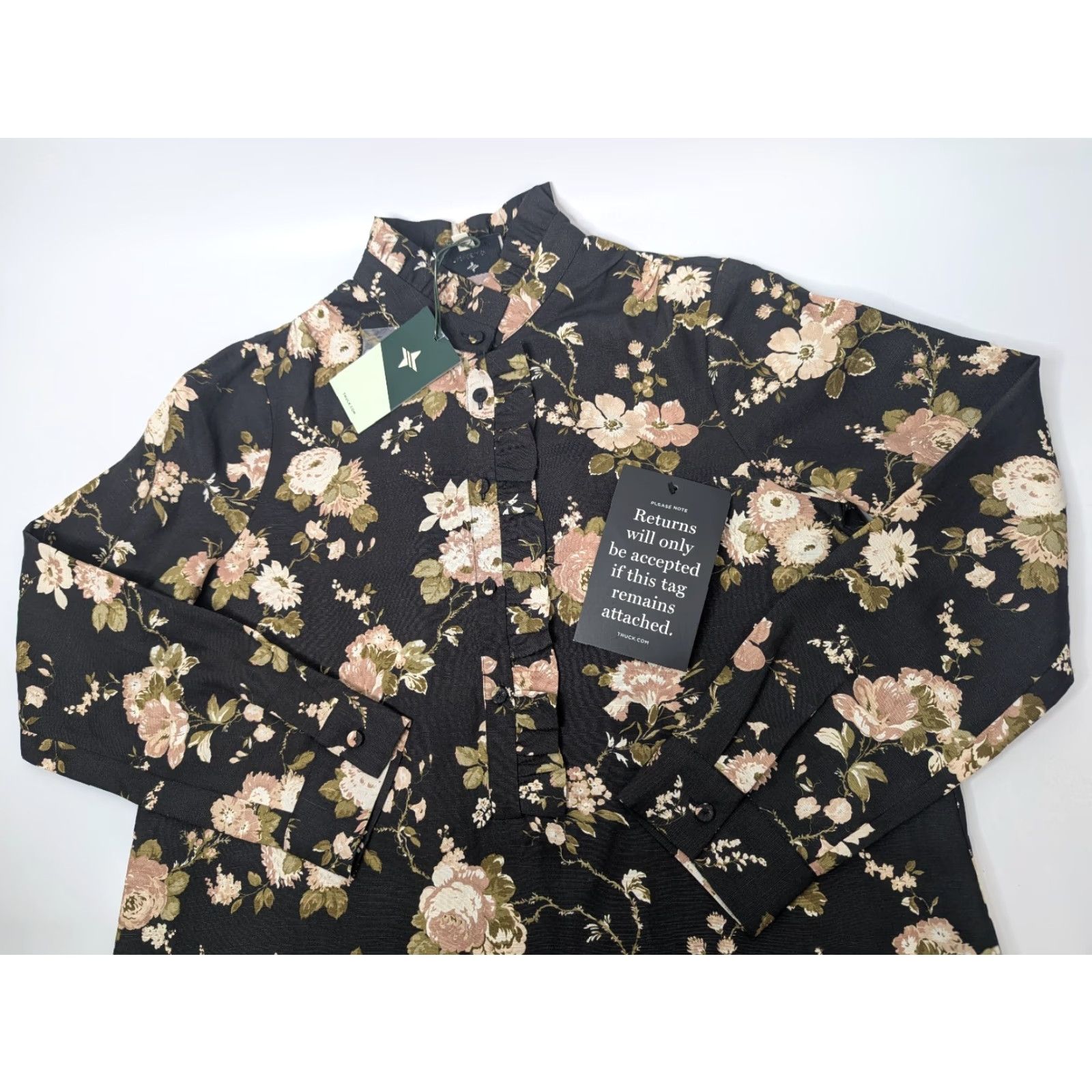 Vintage NWT Tuckernuck Mini Dress Womens S Midnight Garden Floral Long Sleeve Pleated Size S / US 4 / IT 40 - 6 Thumbnail