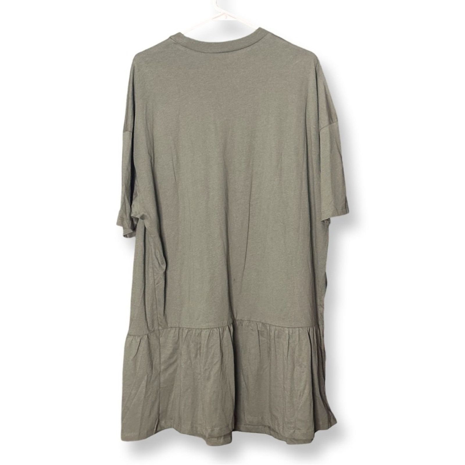 Asos ASOS Dreamy Cotton Drop Hem T Shirt Dress In Olive Green Size XL / US 12-14 / IT 48-50 - 4 Thumbnail